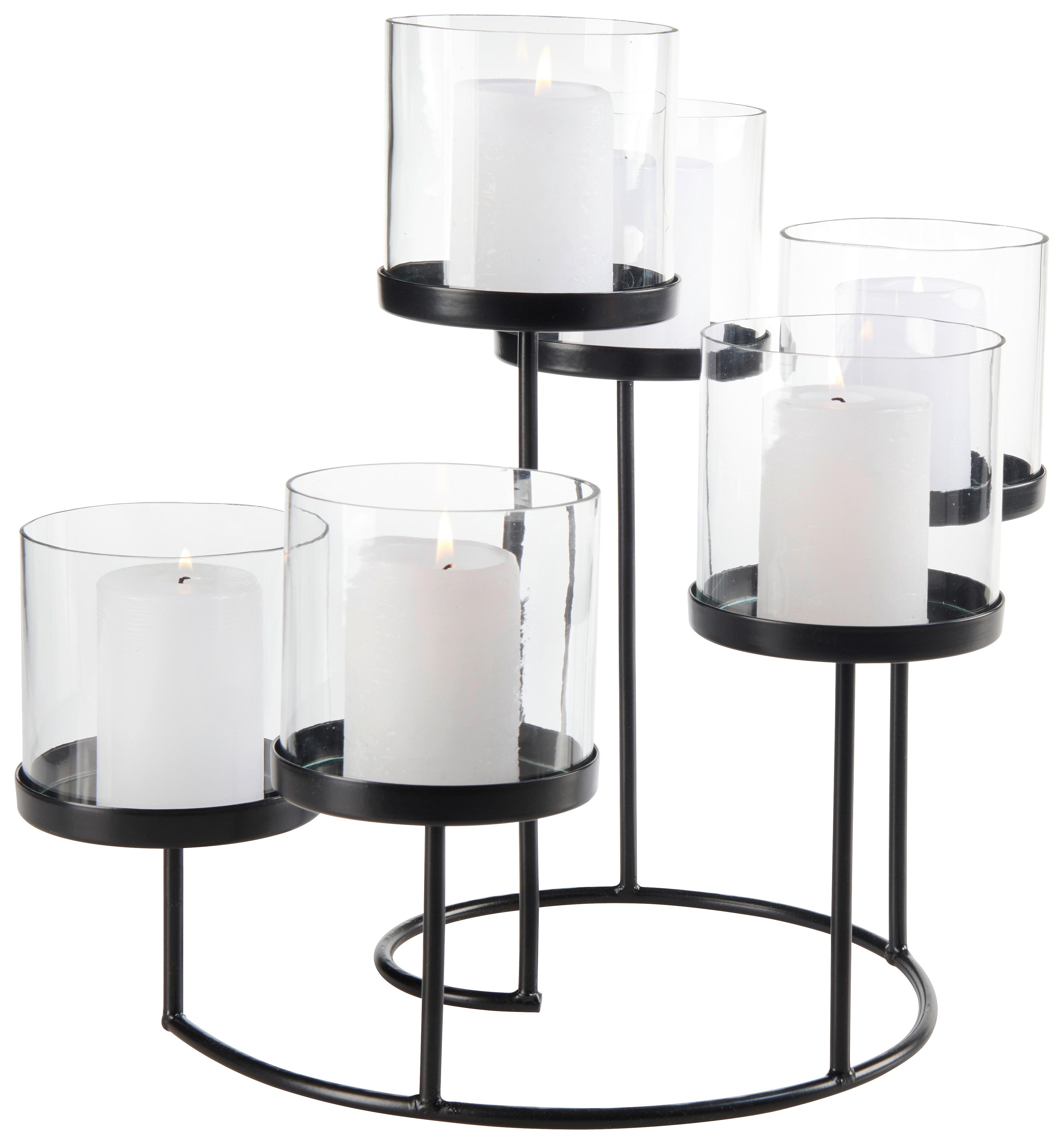 ŚWIECZNIK NA PODGRZEWACZE OT0055S - przejrzysty/czarny, Basics, metal/szkło (34/37/36cm) - Ambia Home