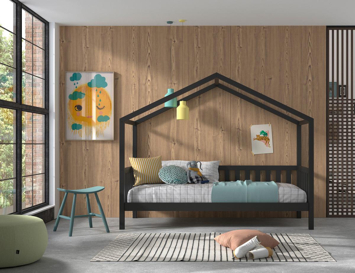 Hausbett DALLAS Anthrazit ca. 90x200 cm Echtholz - Anthrazit/Naturfarben, ROMANTIK / LANDHAUS, Holz (90/200cm) - Vipack