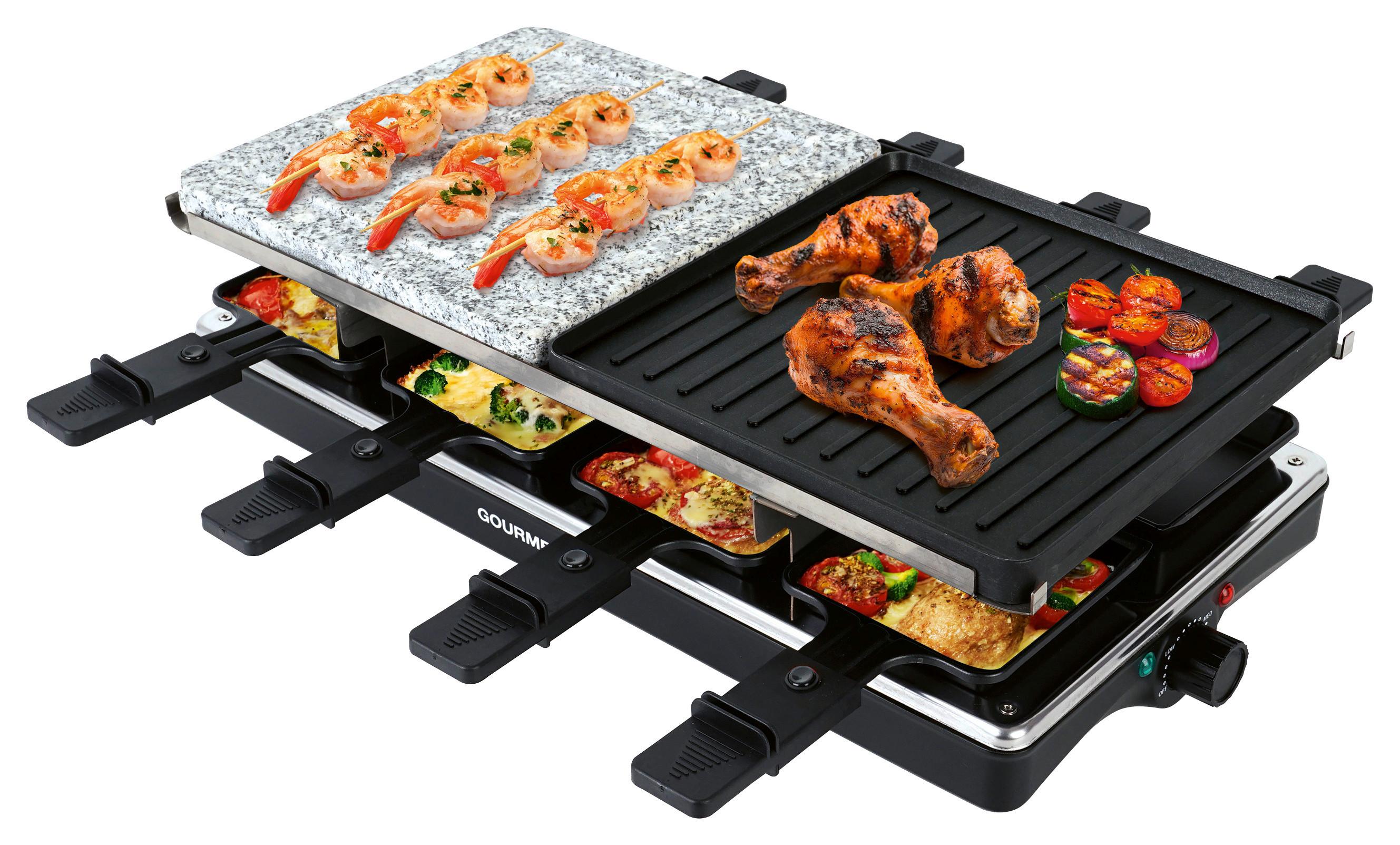 RACLETTE-GRILL 1400W, 8 Pfännchen - Silberfarben/Schwarz, Basics, Kunststoff/Stein (42/23/13cm) - GOURMETMAXX