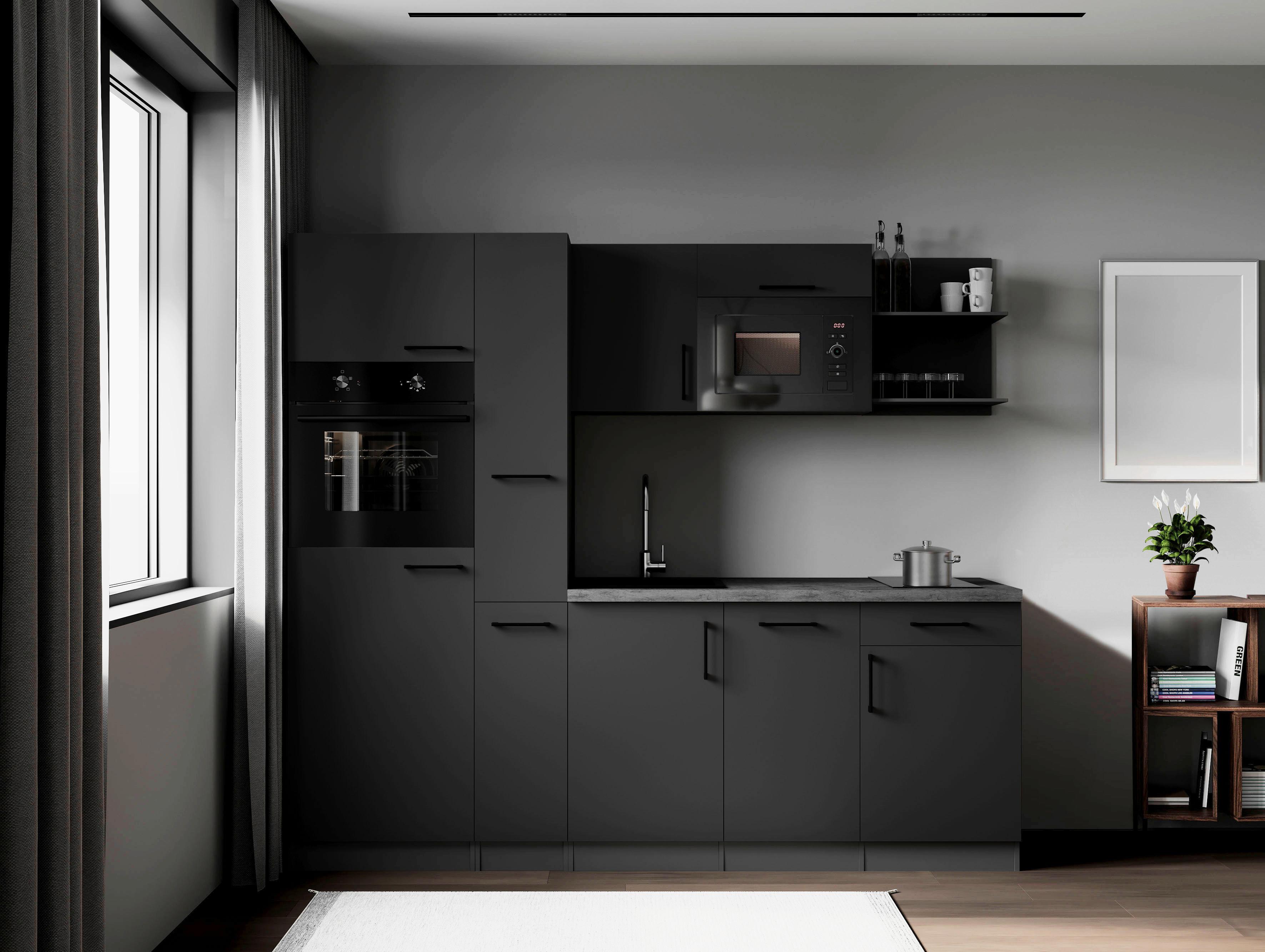 Küchenblock Oliver m. Geräten Grau - Grau, Trend, Holzwerkstoff/Metall (235cm) - Respekta