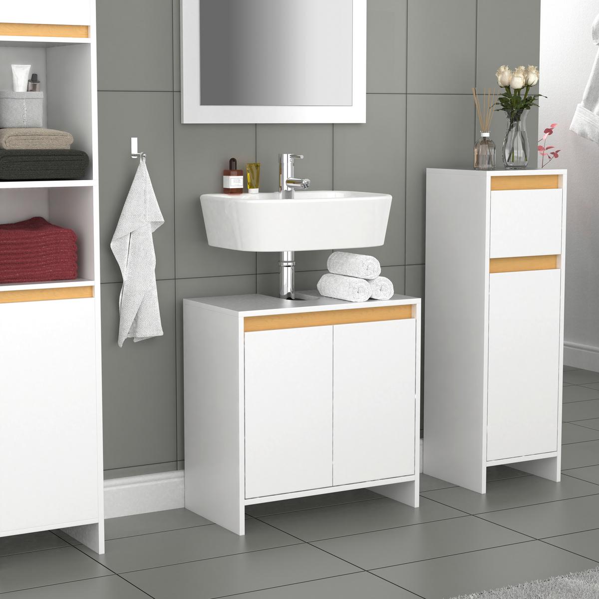 WASCHBECKENUNTERSCHRANK MALIRA - Honigeiche/Weiss, Modern, Holzwerkstoff (58/60/33cm) - MID.YOU
