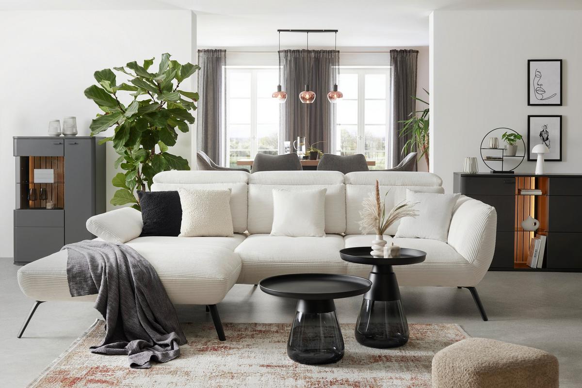 Wohnlandschaft Seattle in Weiß - Weiss/Schwarz, Modern, Holzwerkstoff/Textil (196/301cm) - Premium Living