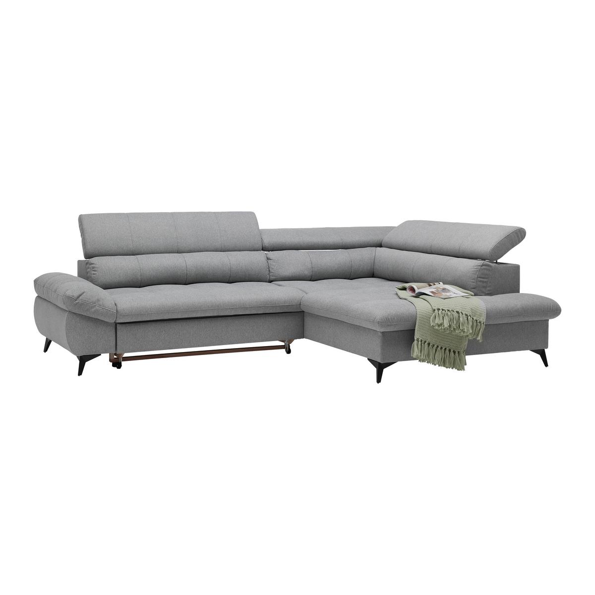 Wohnlandschaft Alberto Hellgrau mit Bettfunktion - Hellgrau/Schwarz, MODERN, Textil/Metall (296/201cm) - Mömax