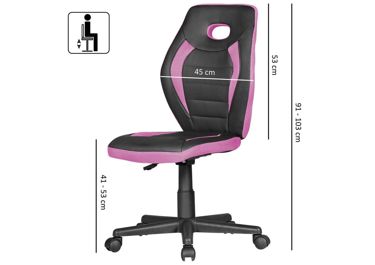 Mladinski Vrtljivi Stol Luan - pink/črna, Moderno, umetna masa/tekstil (63/91/63cm) - MID.YOU