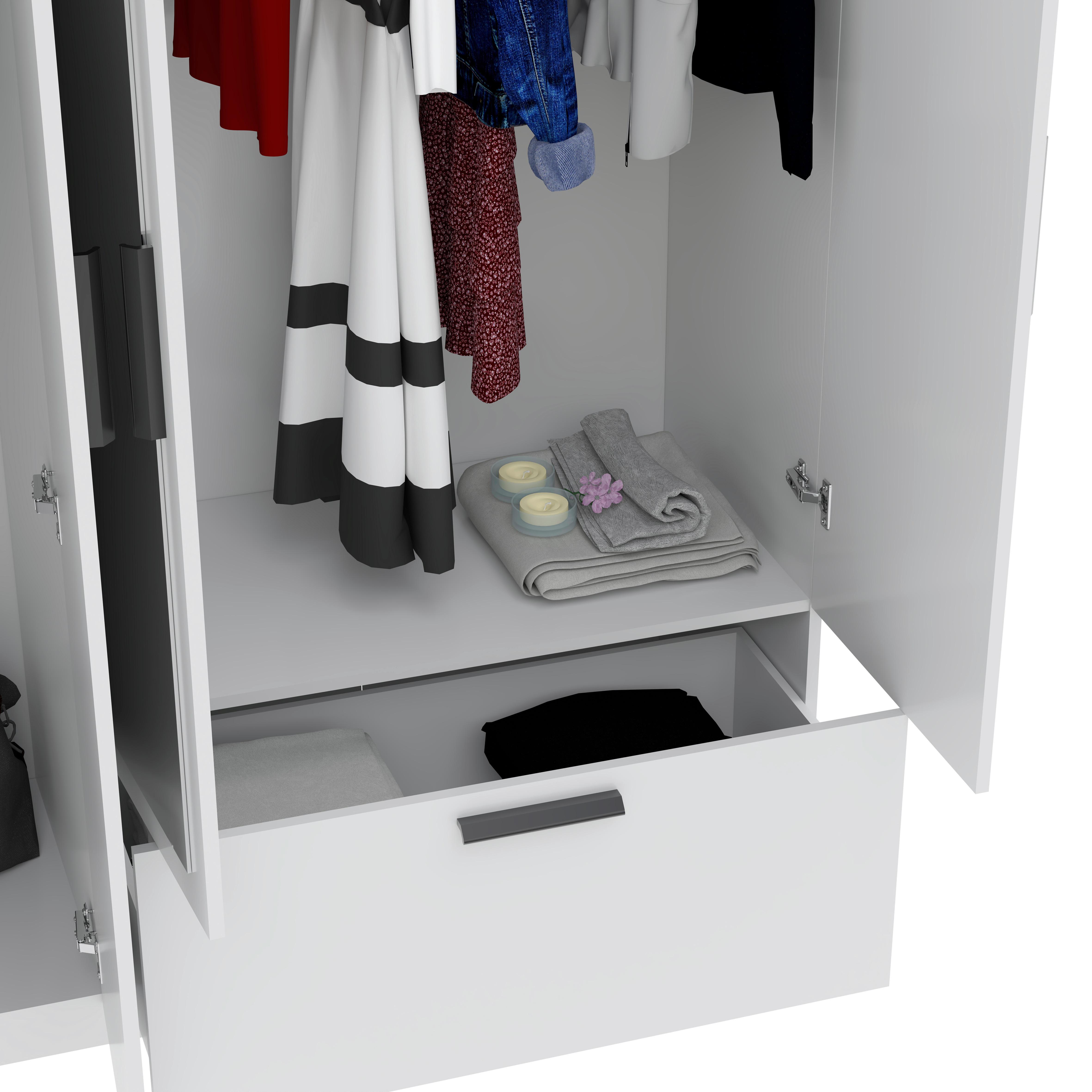 KAST MET DRAAIDEUREN MILOS 4T1S - Wit/Zwart, Modern, Houtcomposiet/Kunststof (180/210/54cm) - Mömax