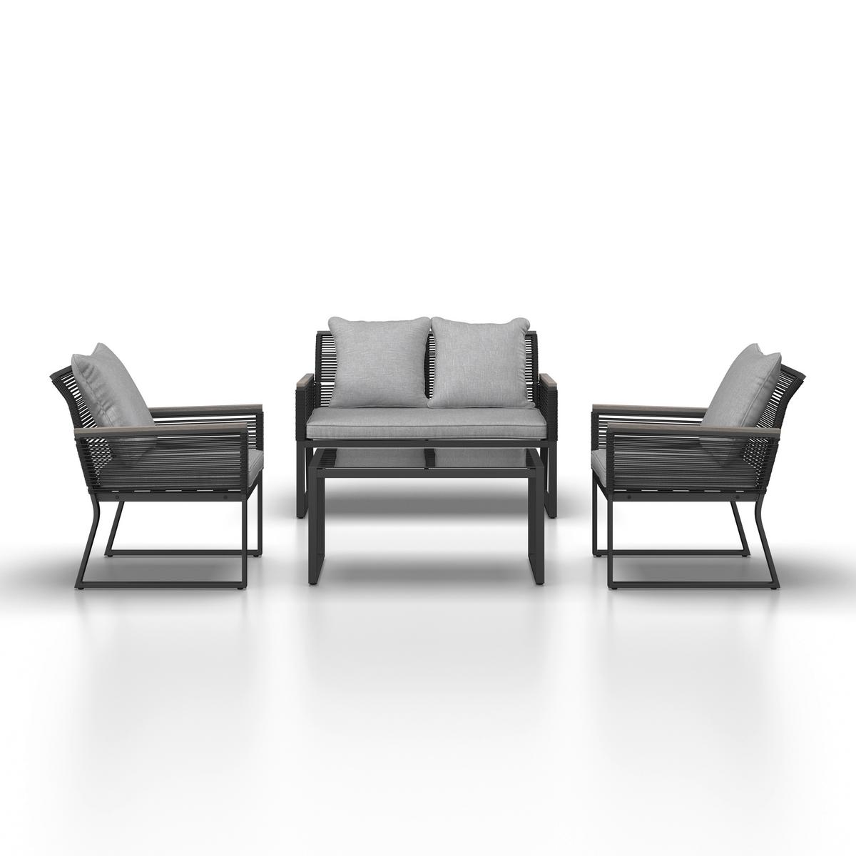 Loungegarnitur Paulina Hellgr. Metall/Textil - Hellgrau/Schwarz, Modern, Glas/Kunststoff (106/74/70,5cm) - Bessagi Garden