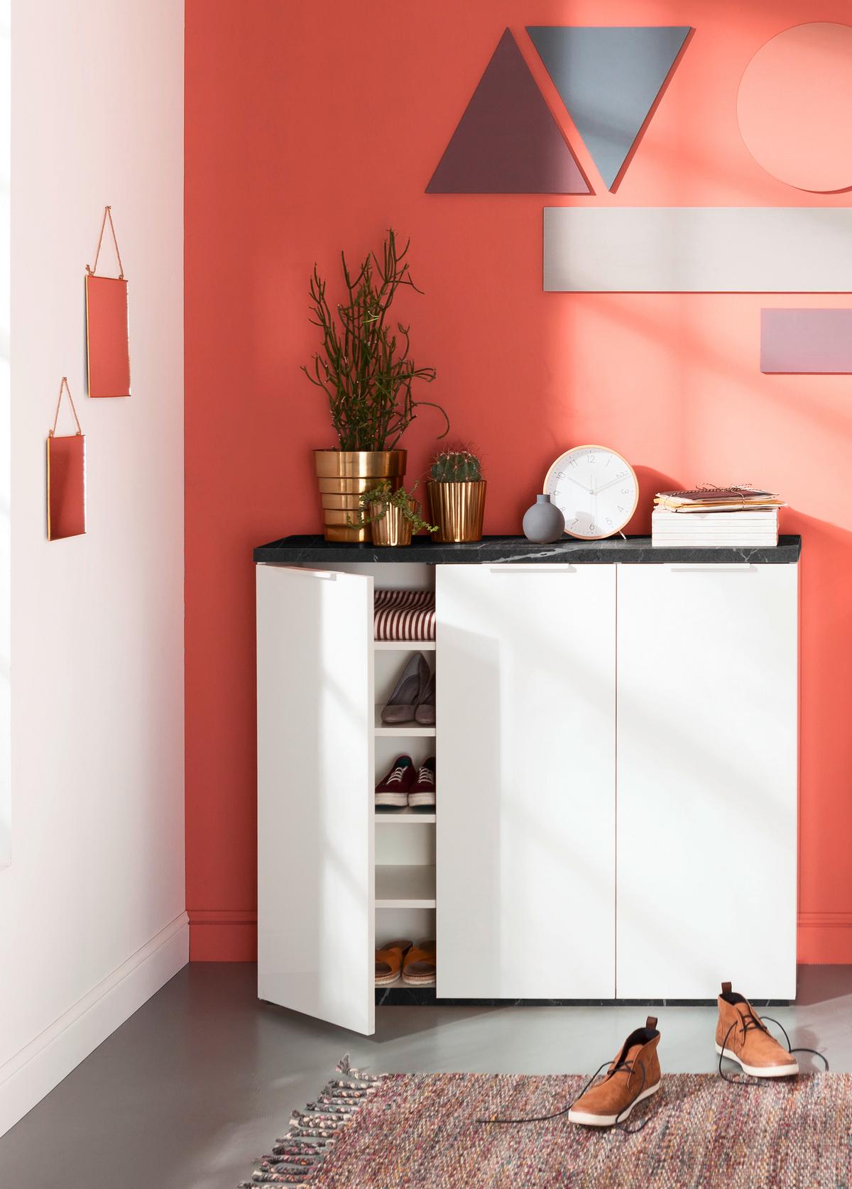 Cipősszekrény Mundi - fehér/szürke, Modern, faalapú anyag/fém (120/102/35cm) - Premium Living