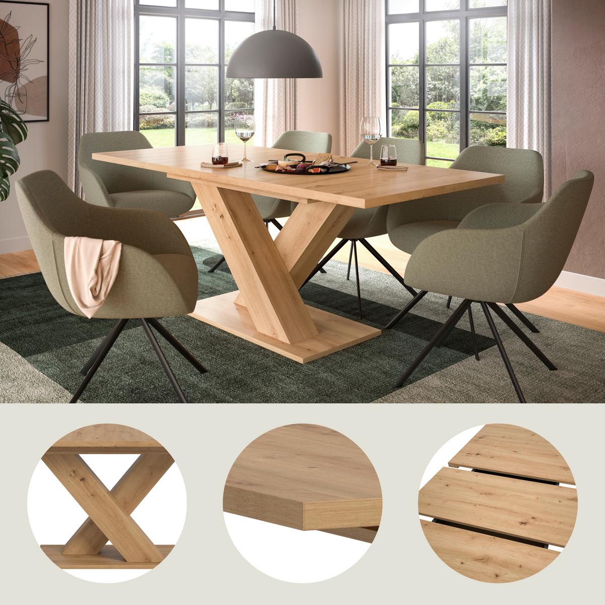 Ausziehtisch Marlon Eiche Artisan ca. 150-190x90x76 cm - Eiche Artisan, KONVENTIONELL, Holzwerkstoff (150-190/90/76cm) - MID.YOU