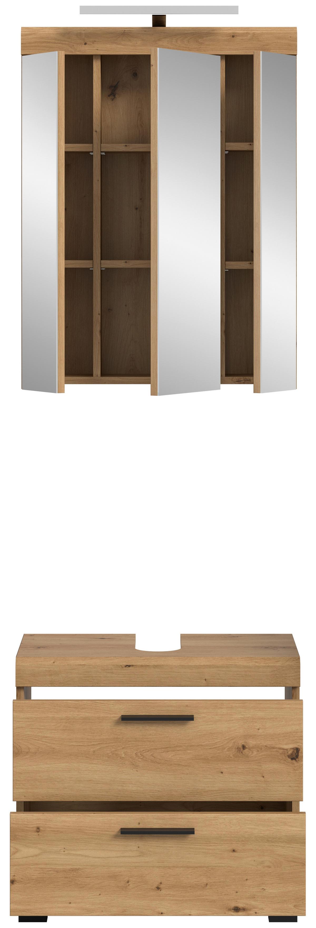 Badezimmer Scout Eiche Artisan 2-teilig - Schwarz/Eiche Artisan, Trend, Glas/Holzwerkstoff (60cm) - MID.YOU