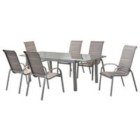 Vrtni Set Amalfi, 7-delni, Raztegljiva Miza - srebrne barve/rjava, Moderno, kovina/tekstil - Gardenson