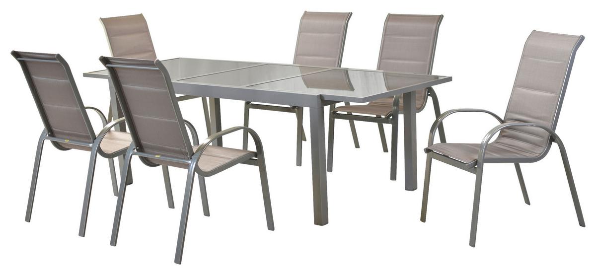 Vrtni Set Amalfi, 7-delni, Raztegljiva Miza - srebrne barve/rjava, Moderno, kovina/tekstil - Gardenson