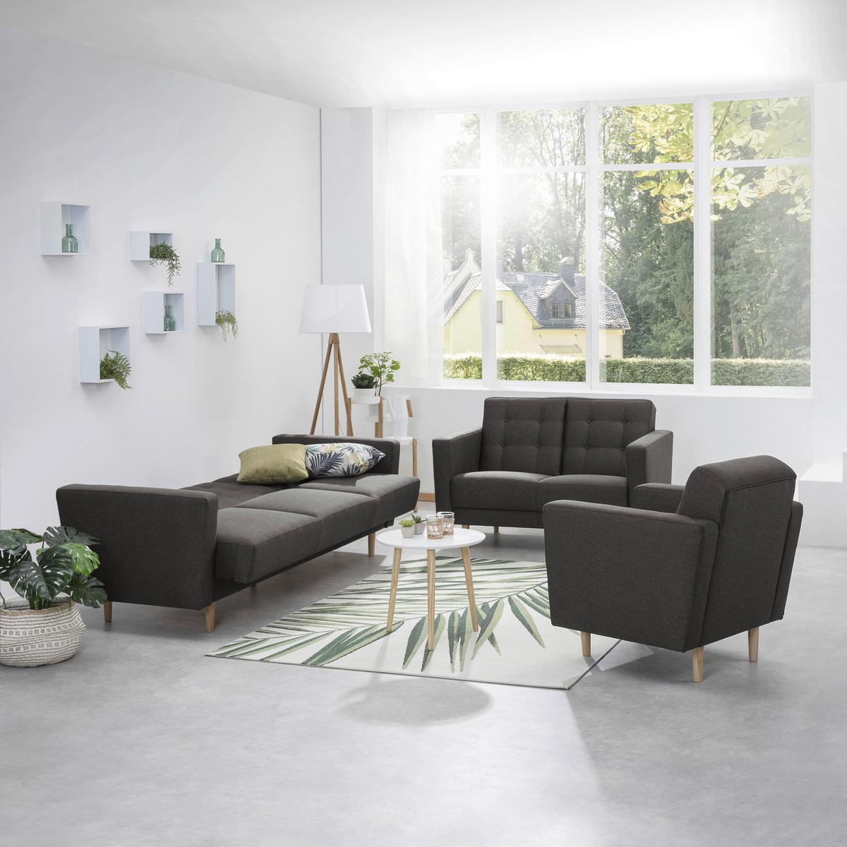 2-Sitzer-Sofa Jasmin Anthrazit Flachgewebe mit Schlaffunktion - Anthrazit/Eschefarben, MODERN, Holz/Textil (128/81cm) - Max Winzer