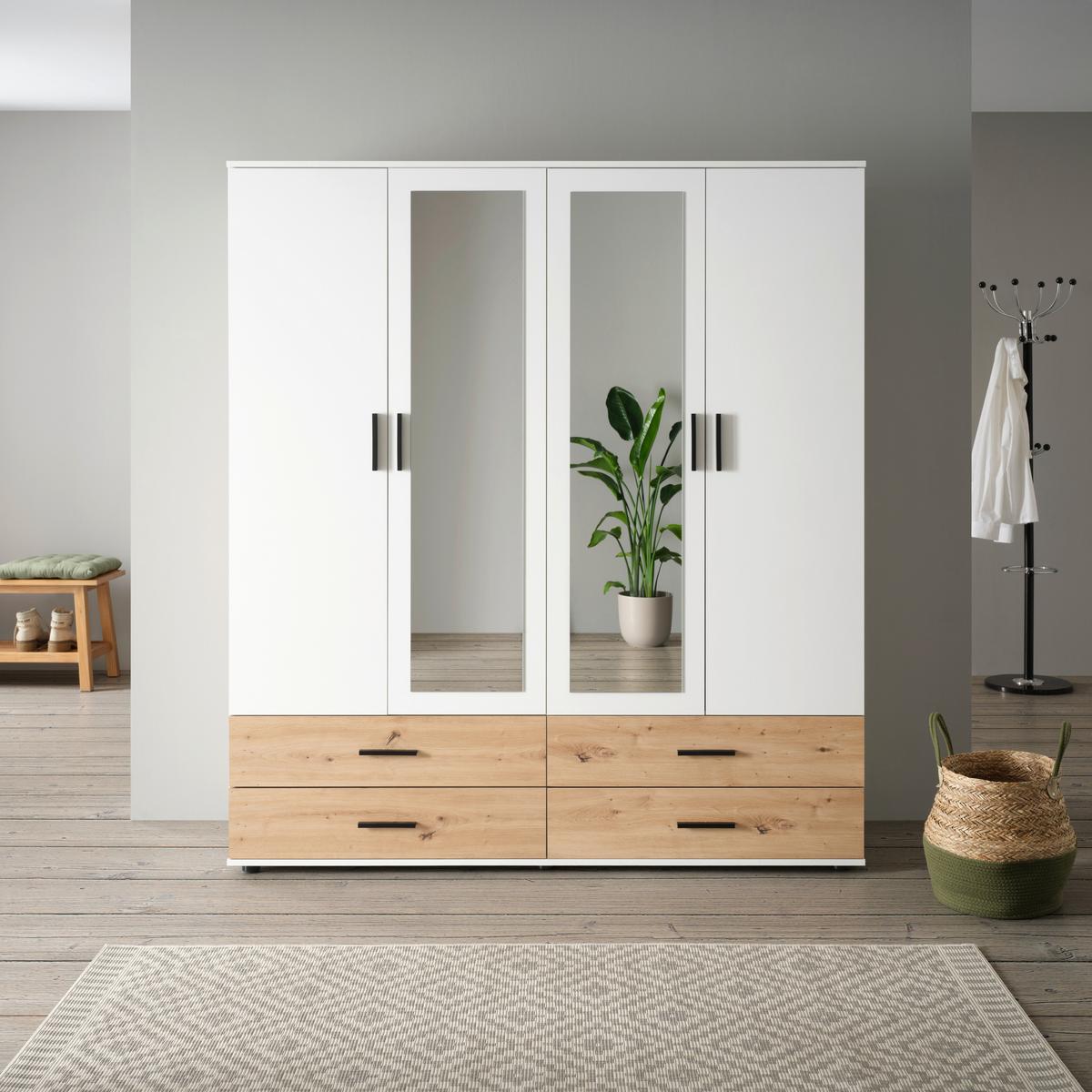 Kleiderschrank in Weiss/Eichefarben - Weiss/Schwarz, Konventionell, Holzwerkstoff/Kunststoff (168/188/52cm) - Mömax