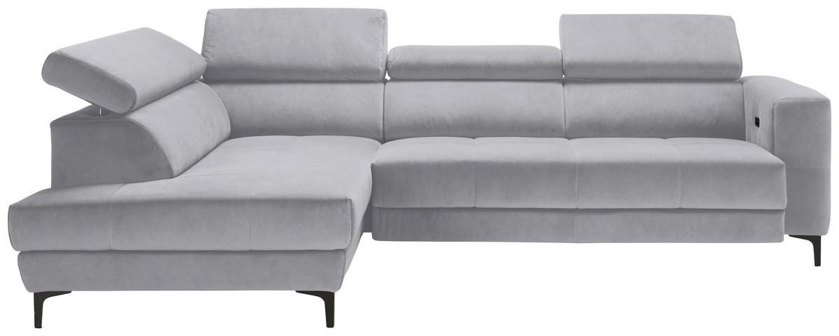 Ecksofa Emma links Grauweiß - Grauweiß/Schwarz, MODERN, Textil (210/301cm) - Premium Living