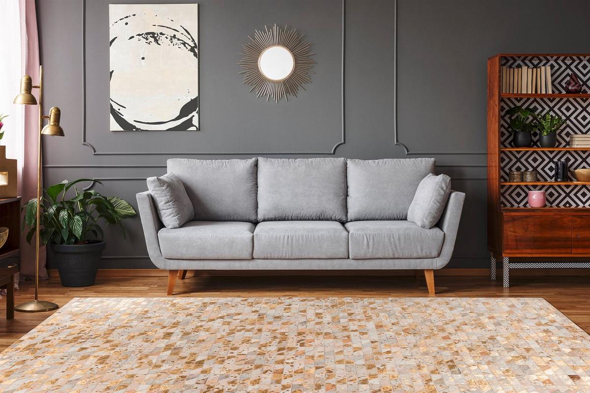 FLACHWEBETEPPICH LAVIN 725 GOLD / MULTI - Goldfarben/Multicolor, Konventionell, Leder (120/170cm) - Kayoom