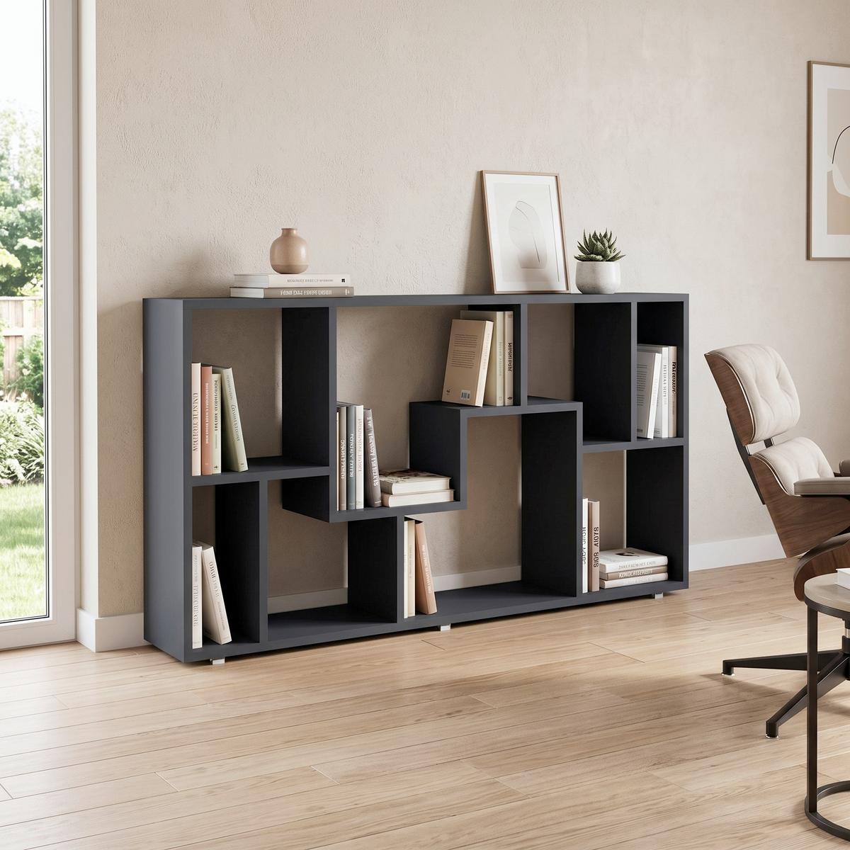 Regal Lanisa Anthrazit - Anthrazit/Silberfarben, Design, Holzwerkstoff/Kunststoff (116/58/20cm) - MID.YOU