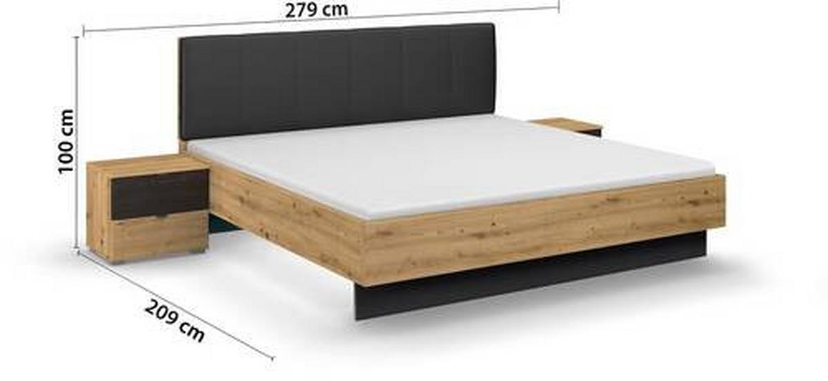 Bettanlage Apollon ca. 180x200 cm. Schwarz/Eiche Artisan - Schwarz/Eiche Artisan, MODERN, Holzwerkstoff/Textil (180/200cm) - Rauch Möbel