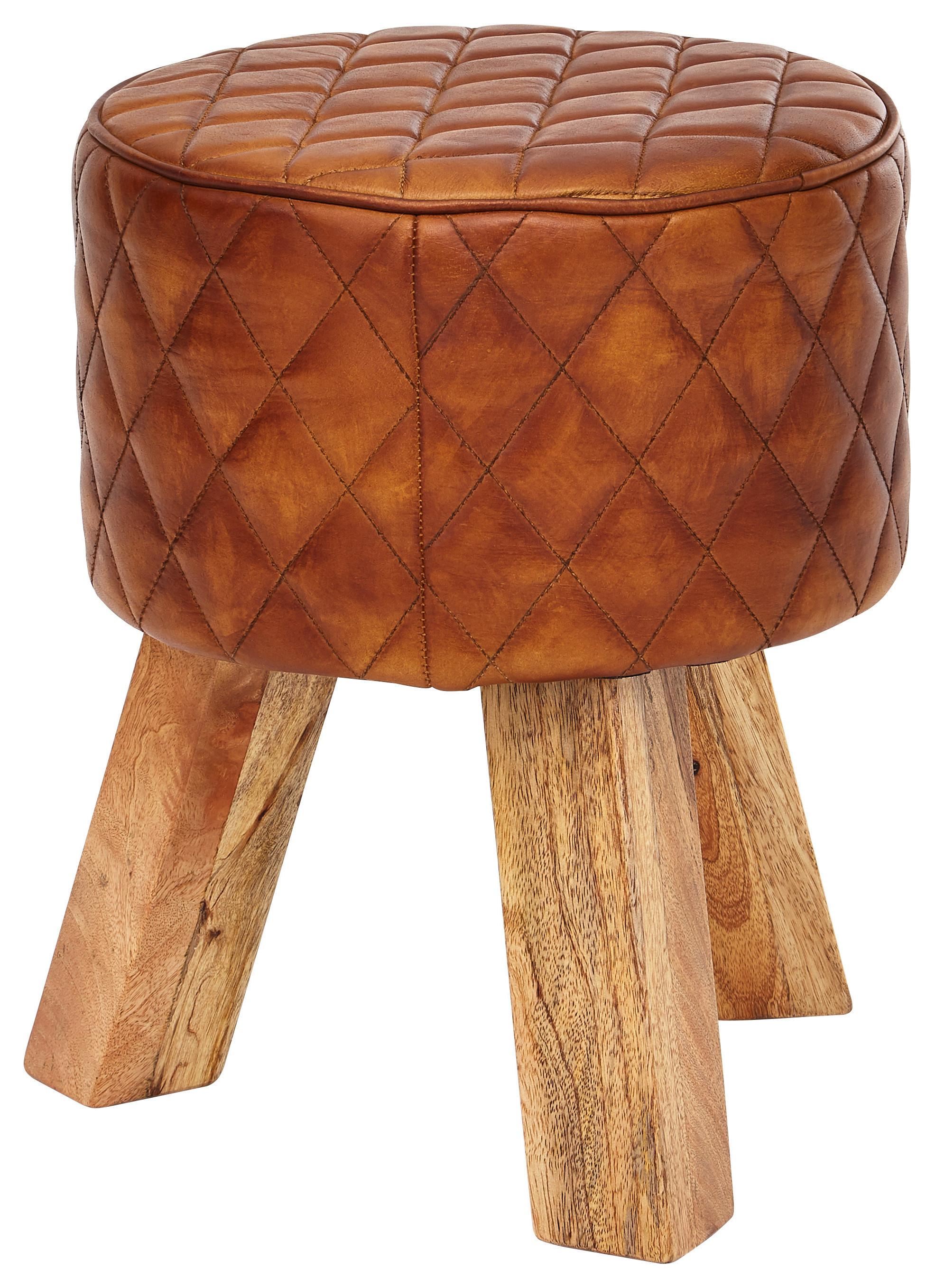 Tabure Hocker - naravne barve/rjava, Moderno, les/usnje (35/46/35cm) - MID.YOU