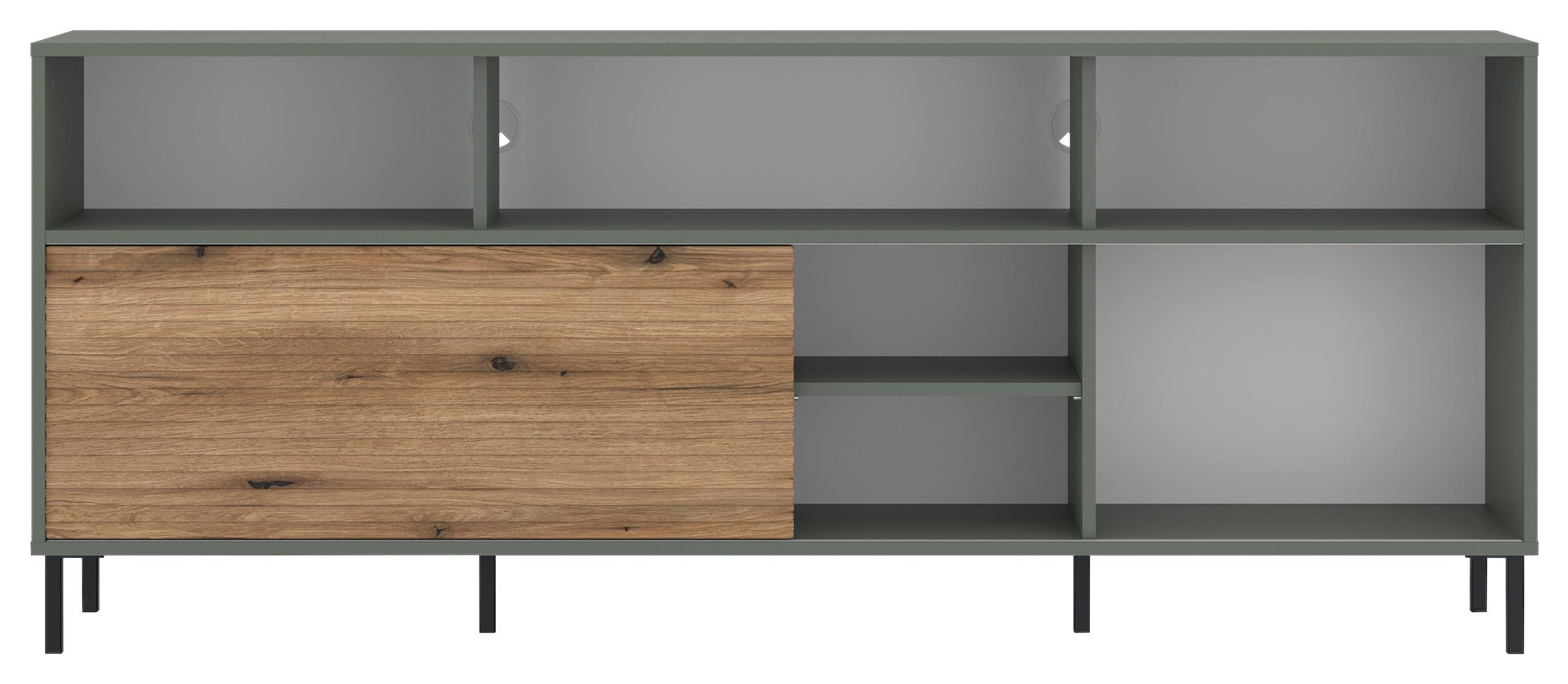 Comodă TV POZZI - culoare lemn stejar/verde gri, Trend, material pe bază de lemn (180/73,2/40cm) - Modern Living