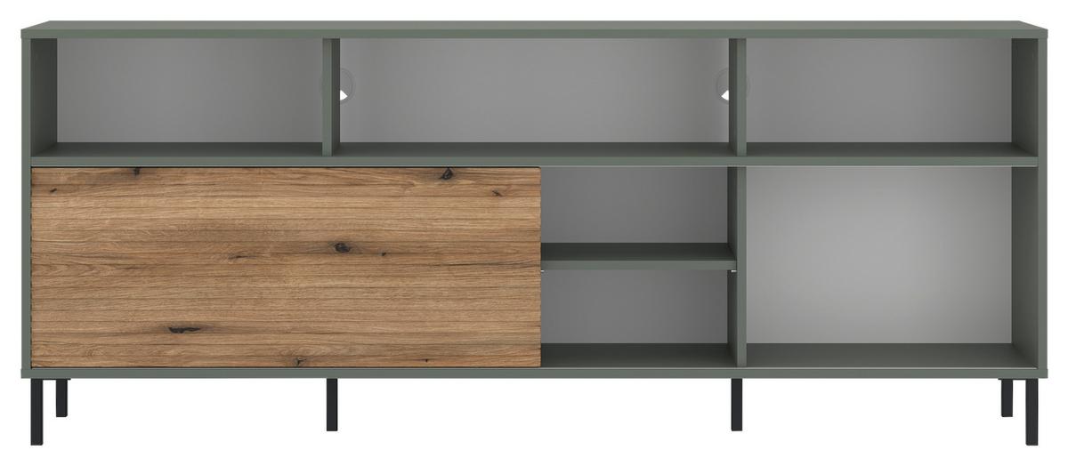 Comodă TV POZZI - culoare lemn stejar/verde gri, Trend, material pe bază de lemn (180/73,2/40cm) - Modern Living