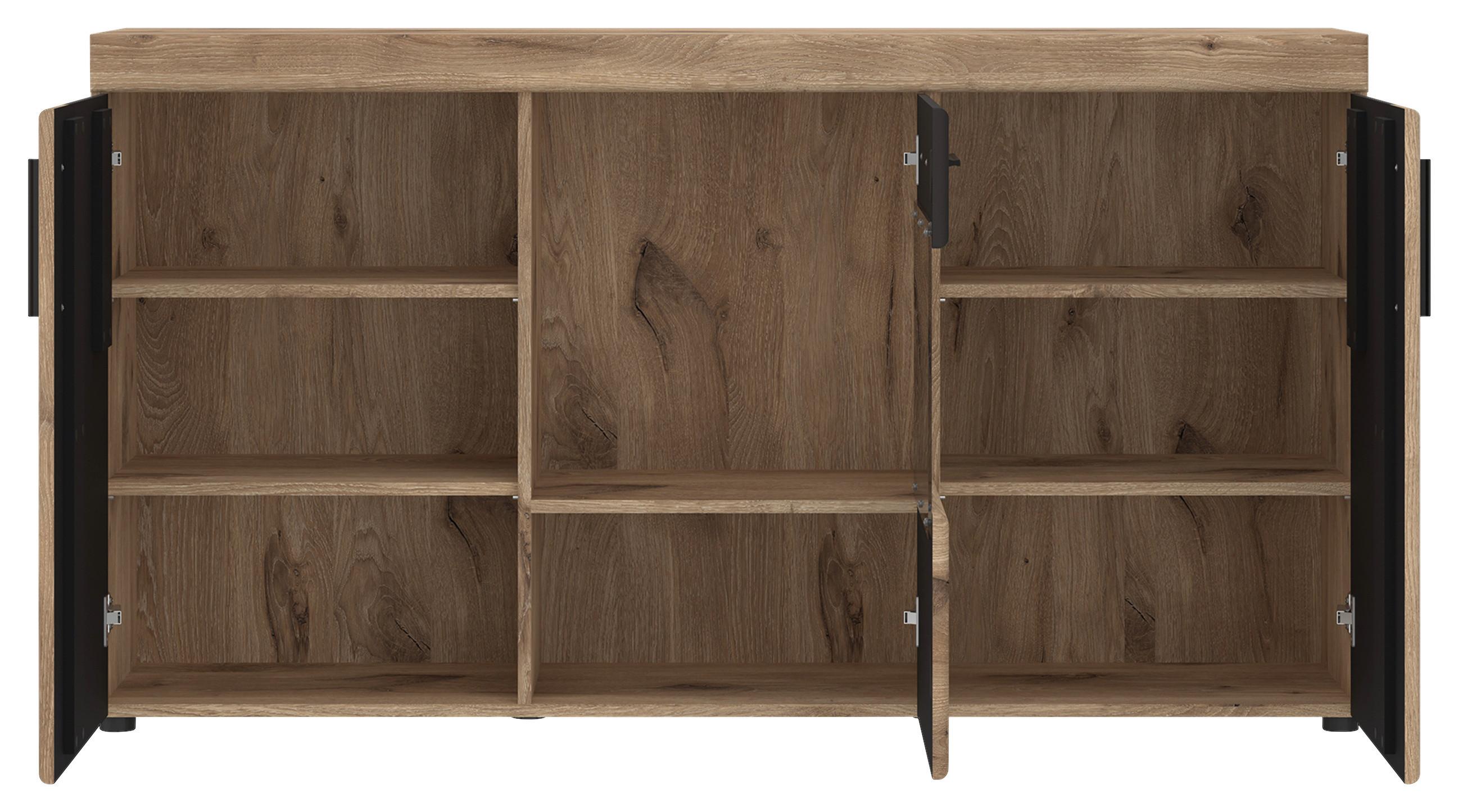Komoda Grano - boje hrasta/tamno siva, Trend, staklo/drvni materijal (157/86/40,9cm) - Modern Living