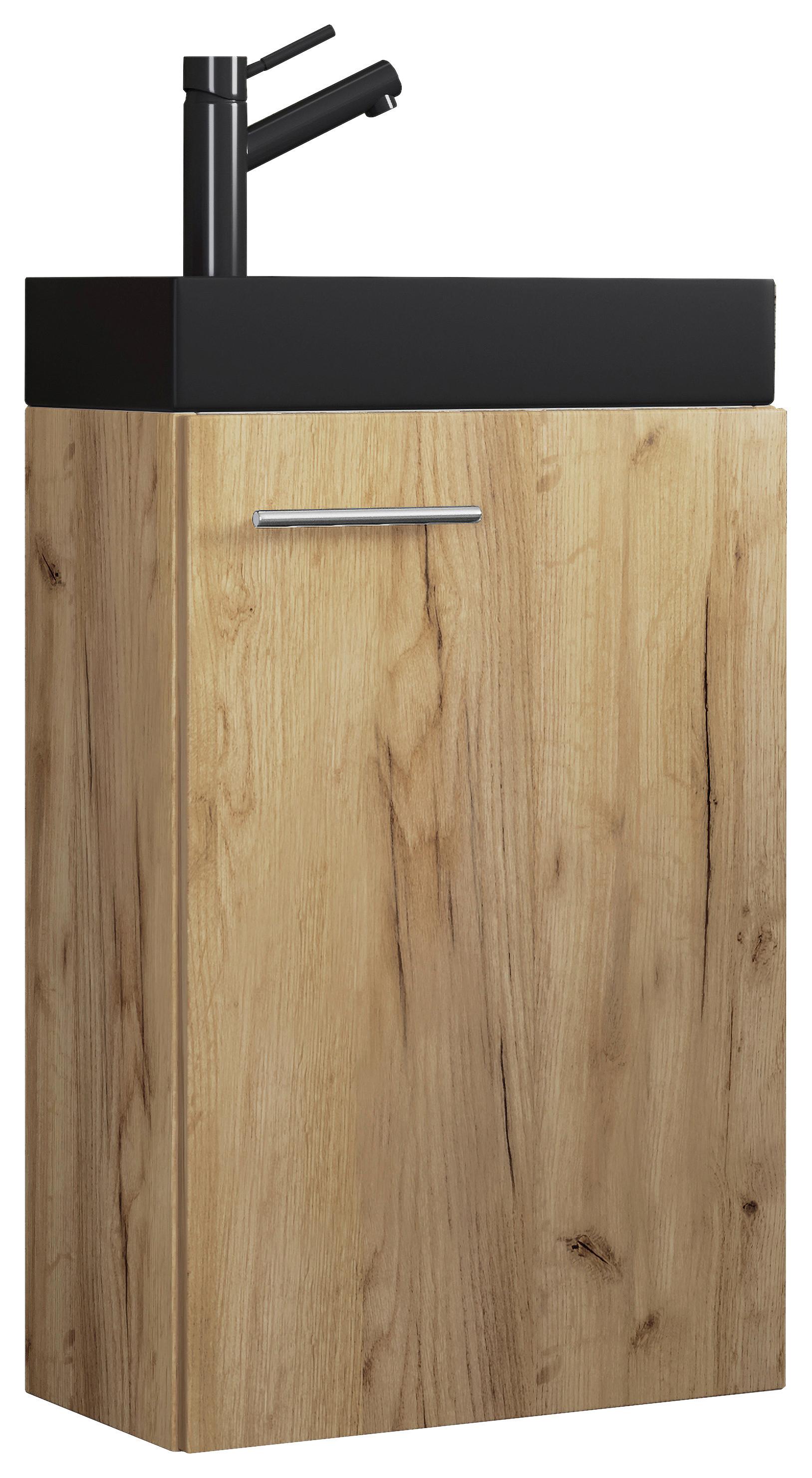 Kombiniran Umivalnik Slito, Medeni Hrast - srebrne barve/črna, Moderno, kovina/leseni material (40,5cm) - MID.YOU