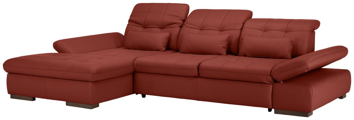 Wohnlandschaft Sanfino Leder Weinrot - Chromfarben/Weinrot, KONVENTIONELL, Leder/Metall (199/79-96/305cm) - Premium Living