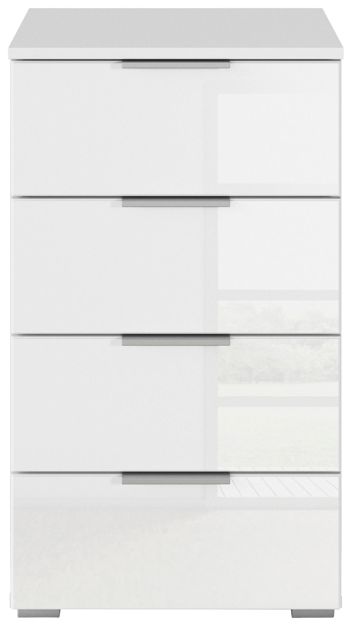 Nachtkästchen Mars 4L-Glas Weiß - Alufarben/Weiß, KONVENTIONELL, Glas/Holzwerkstoff (47/81/42cm) - Mömax