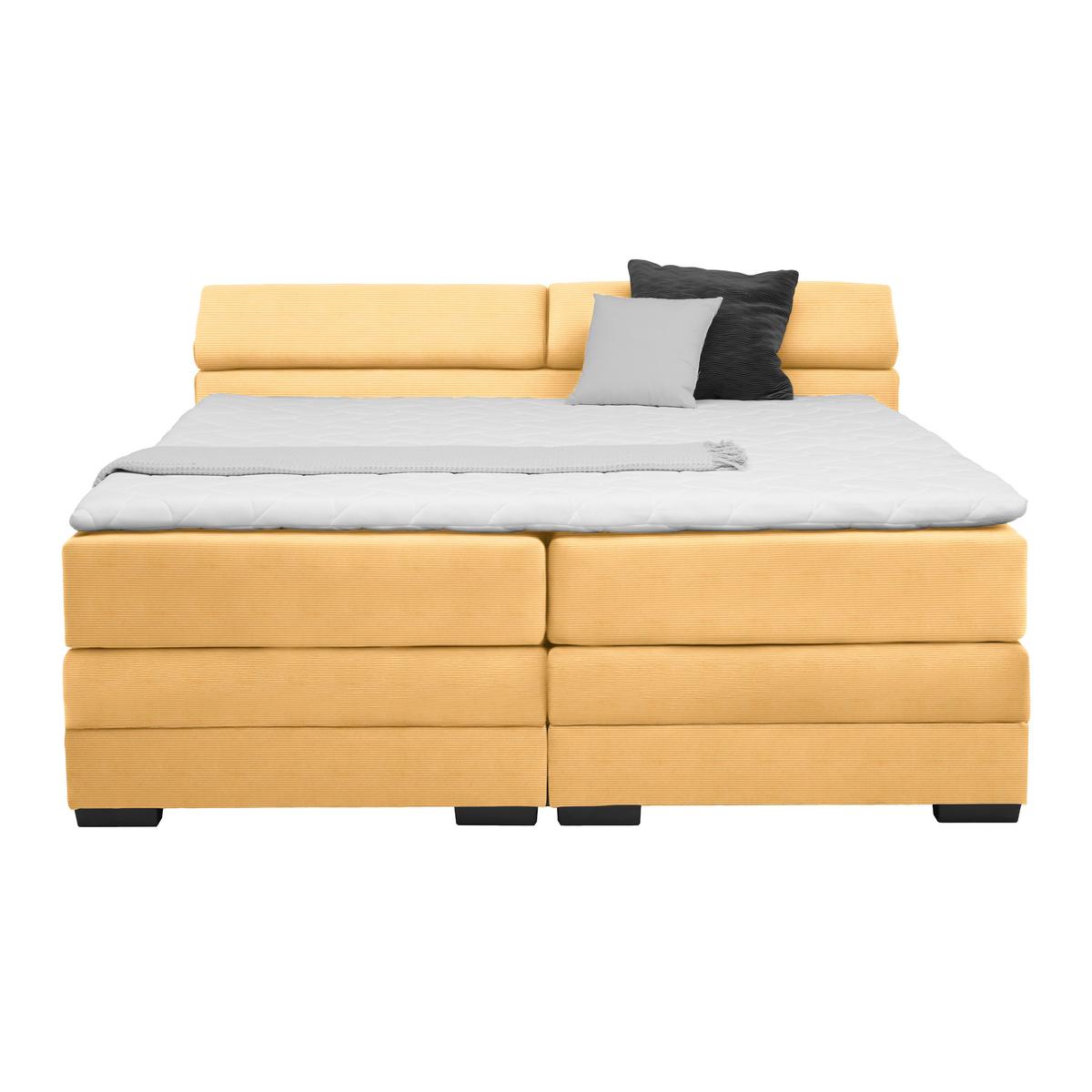 Boxspringbett Sevilla Senfgelb ca. 180x200cm - Senfgelb/Schwarz, KONVENTIONELL, Holz/Kunststoff (180/200cm) - Premium Living