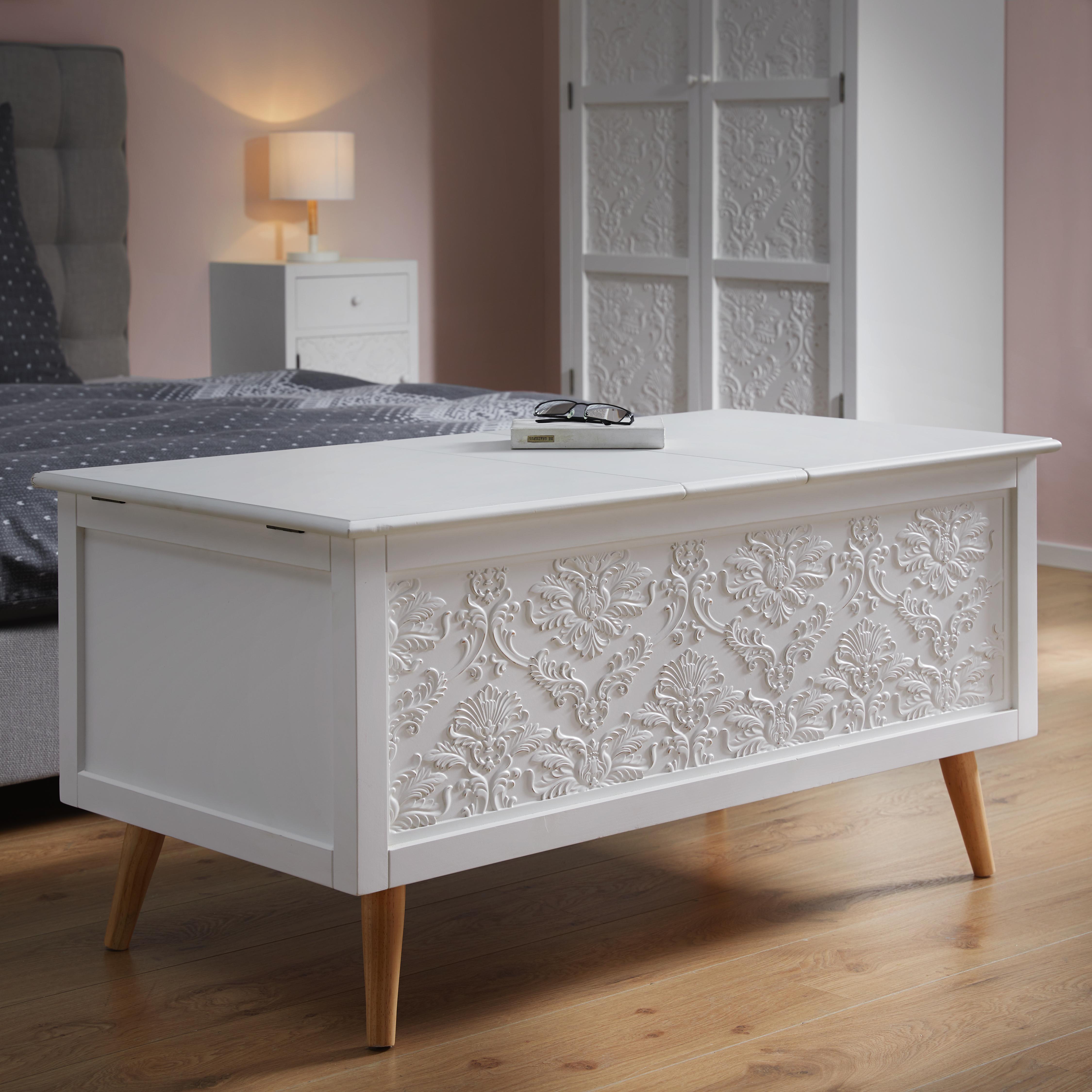 Truhe in Weiß/ Pinienfarben 'Valentina' - Weiß/Pinienfarben, MODERN, Holz (115/56/60cm) - Bessagi Home