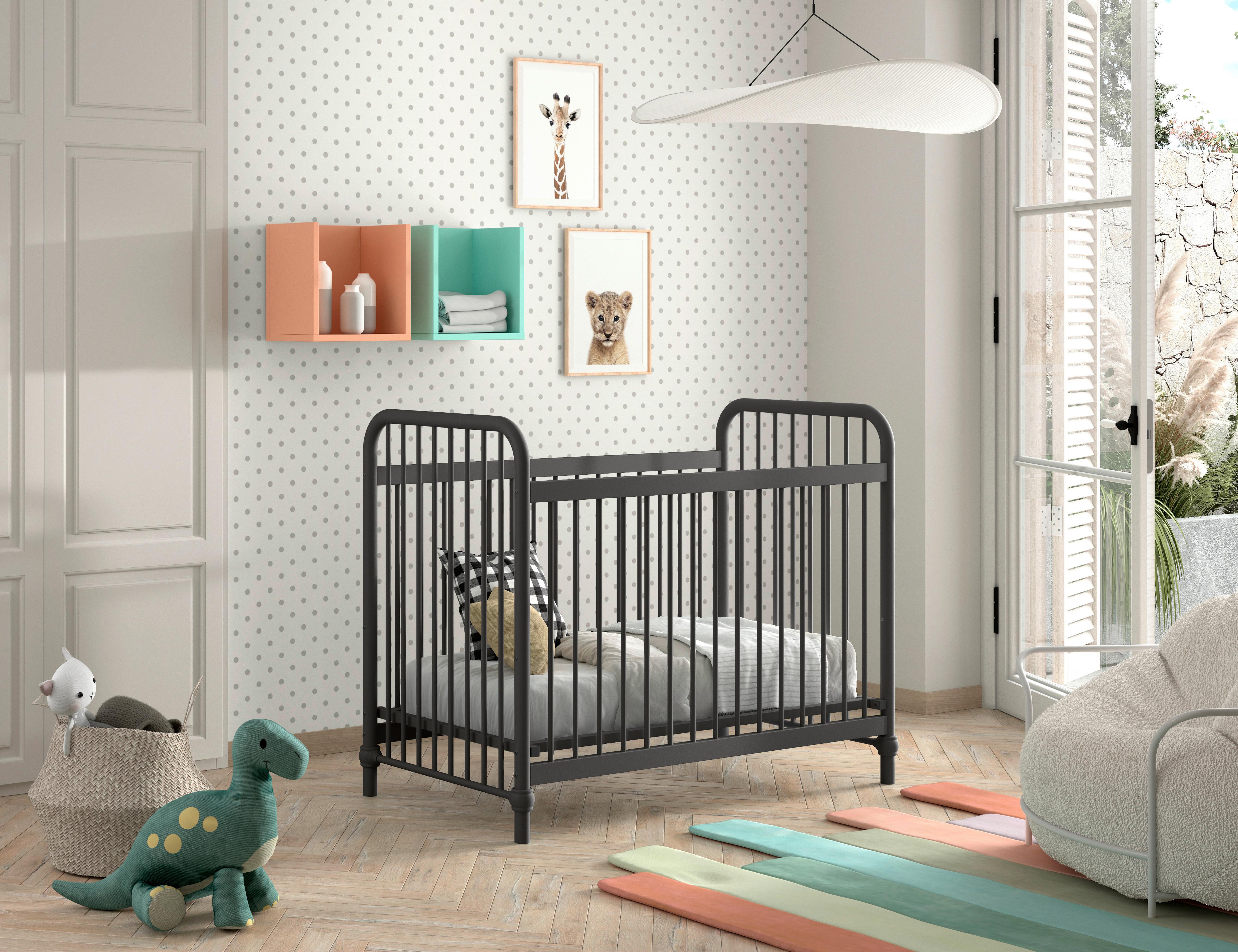 Gitterbett Bronxx ca. 60x120 cm Schwarz Matt - Schwarz, ROMANTIK / LANDHAUS, Metall (60/120cm) - Vipack