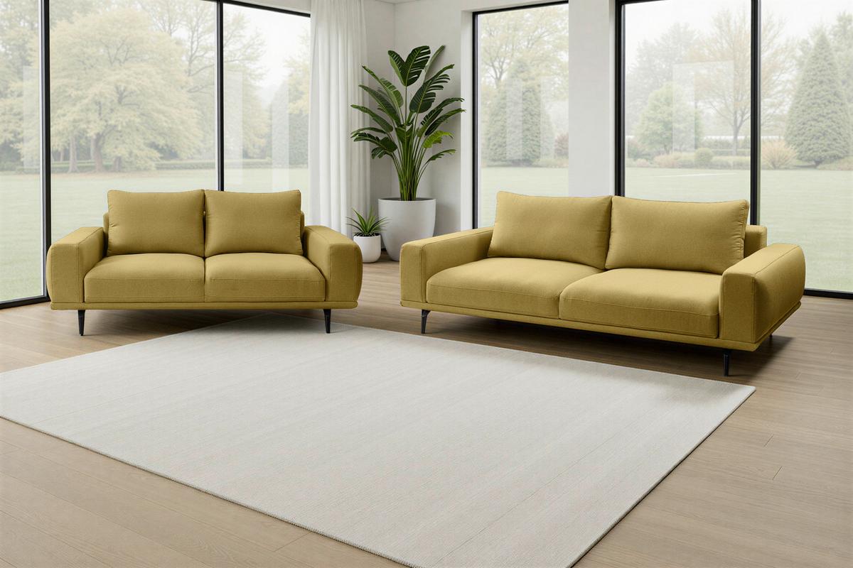 Canapea cu 3 locuri SELENE - galben, Modern, textil (242/89/115cm) - MID.YOU