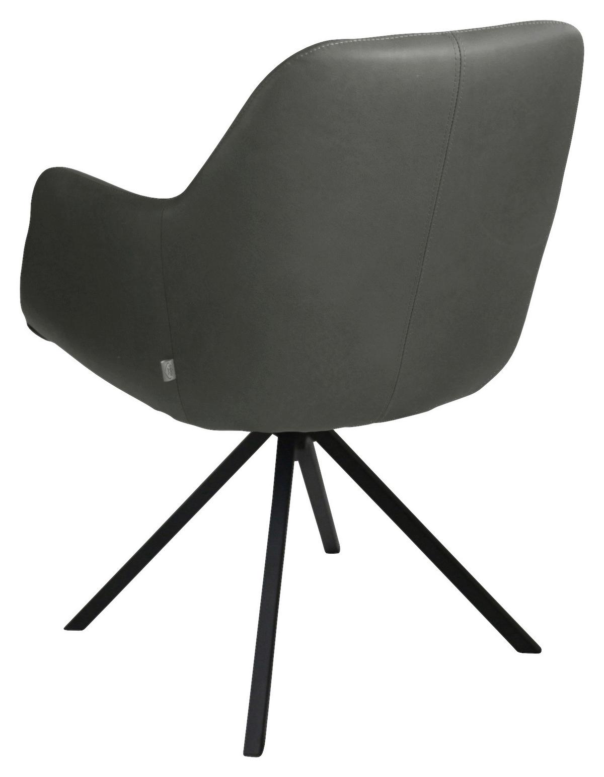 KRZESŁO Z PODŁOKIETNIKAMI VENEDIG - antracytowy/czarny, Design, skóra/metal (57/85,5/65cm) - Voleo