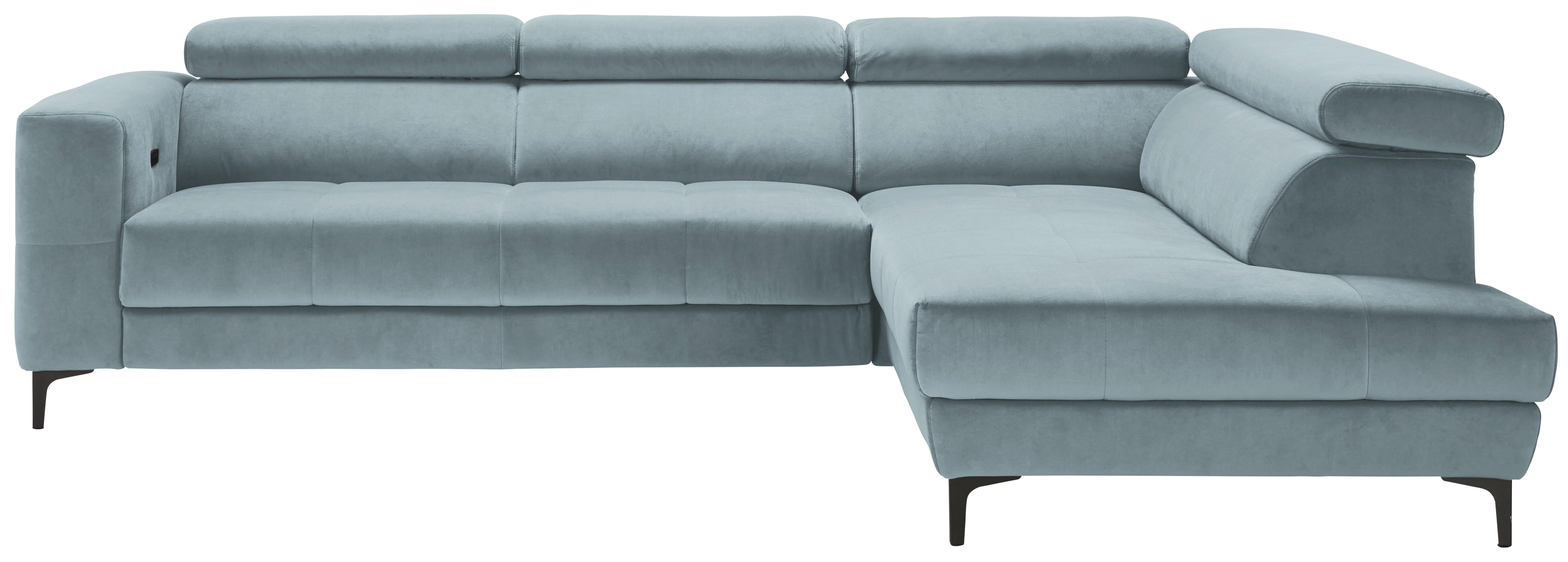 Ecksofa Emma rechts Hellblau - Schwarz/Hellblau, MODERN, Textil (301/210cm) - Premium Living