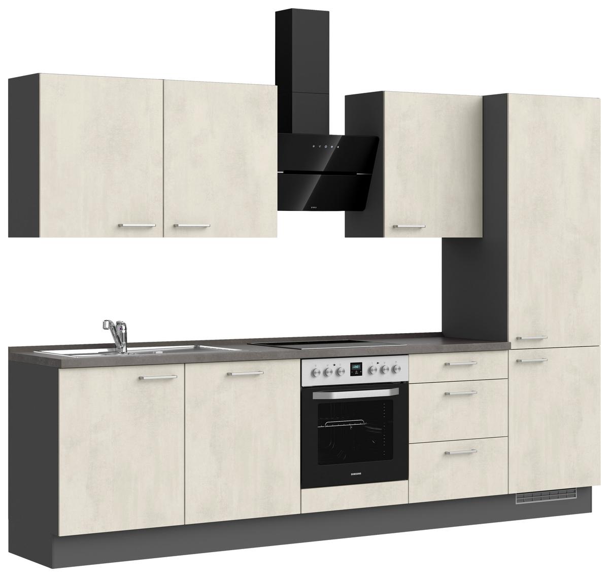 Küchenblock Riva High m. Geräten Weiß - Schieferfarben/Edelstahlfarben, MODERN, Holzwerkstoff/Metall (300cm) - Nobilia