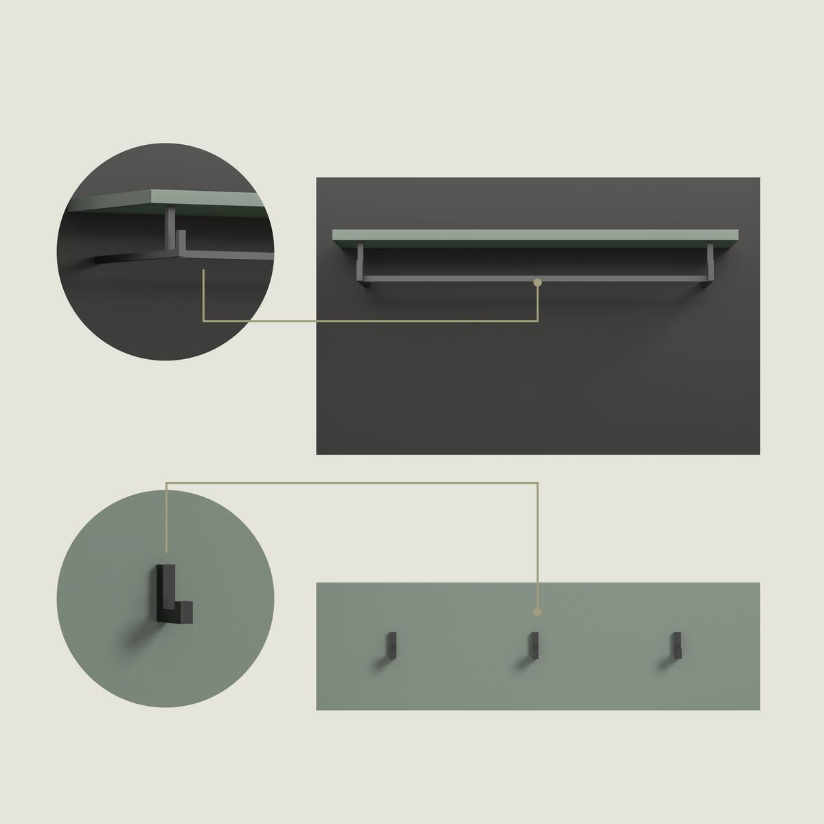 Predsoba Canu, Sivozelena, 5-Delna - siva/sivozelena, Design, leseni material (255/190/37cm) - Livetastic