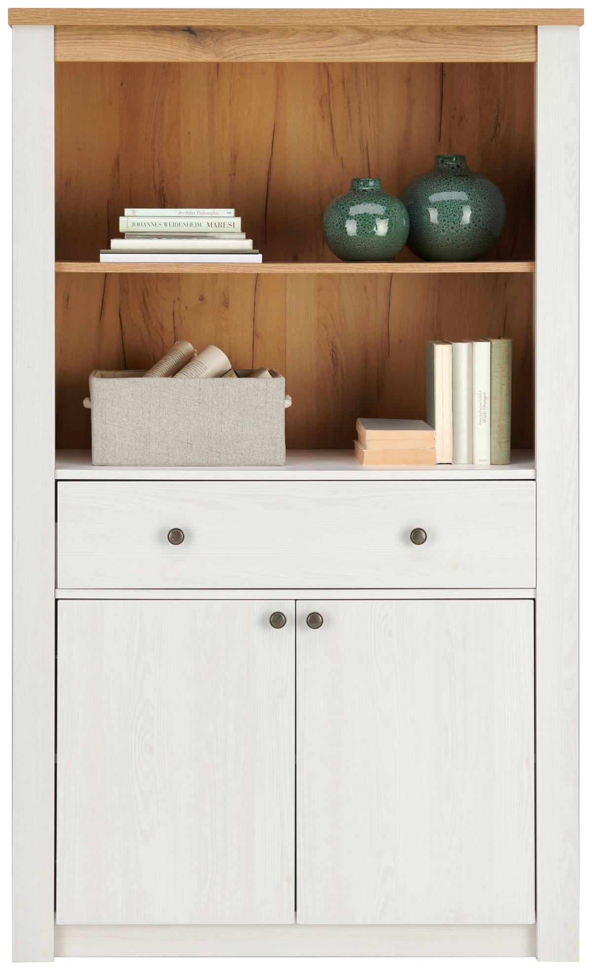 Knjižna Omara Rovigio, Barva Macesna, Bela - bela/barve macesna, Konvencionalno, kovina/umetna masa (97/161/42cm) - Landscape