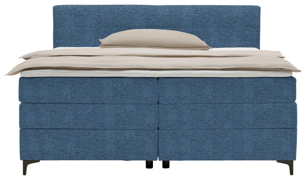 Boxspringbett Bari Blau ca. 200x200cm - Blau/Schwarz, KONVENTIONELL, Textil/Metall (200/200cm) - Based