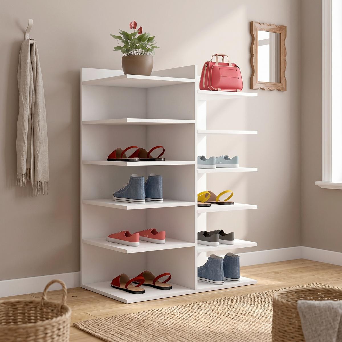 Schuhregal Enosa Weiß ca. 60x80x30 cm - Weiß, Basics, Holzwerkstoff (60/80/30cm) - MID.YOU