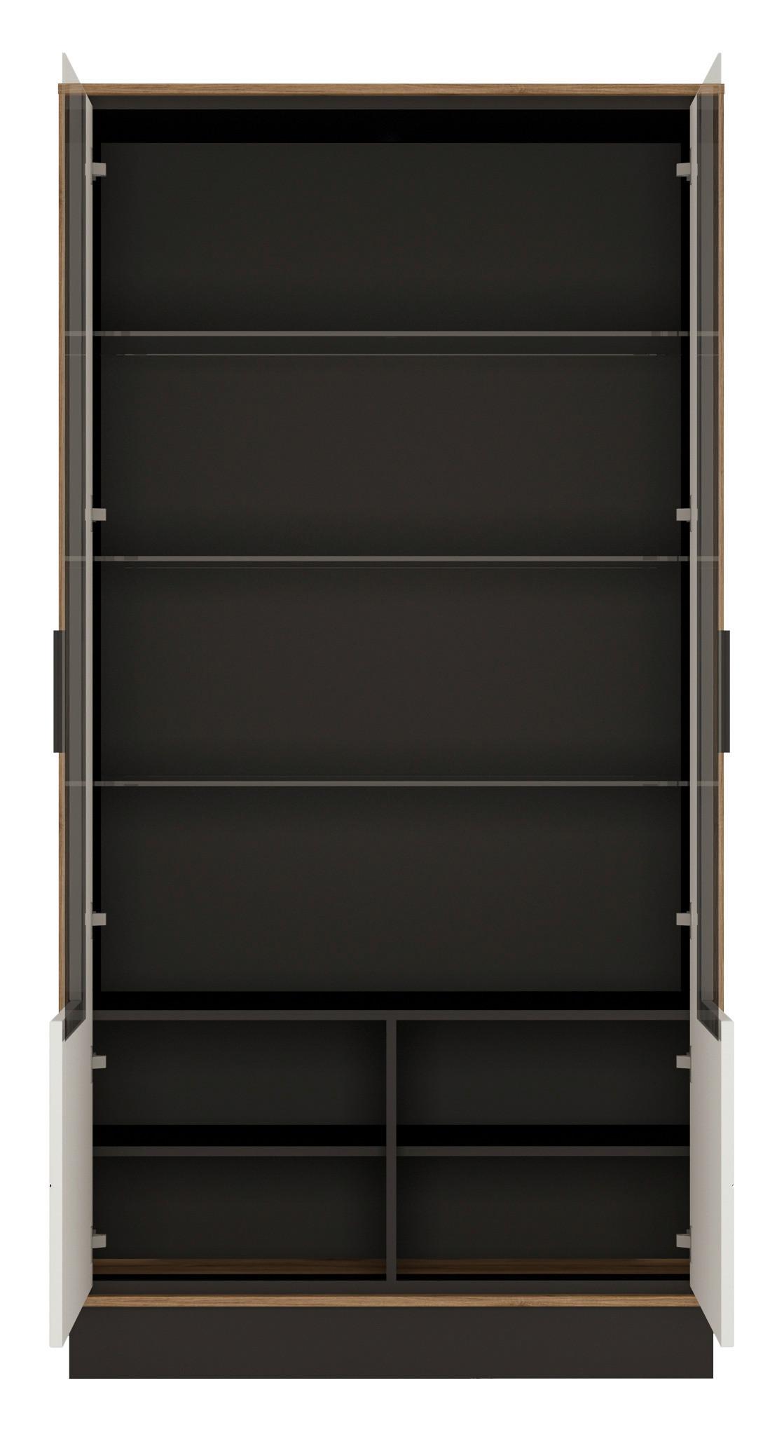 Vitrina Brolo, Bela, Barva Hrasta - črna/barve hrasta, Moderno, umetna masa/steklo (106,9/208,5/37cm)