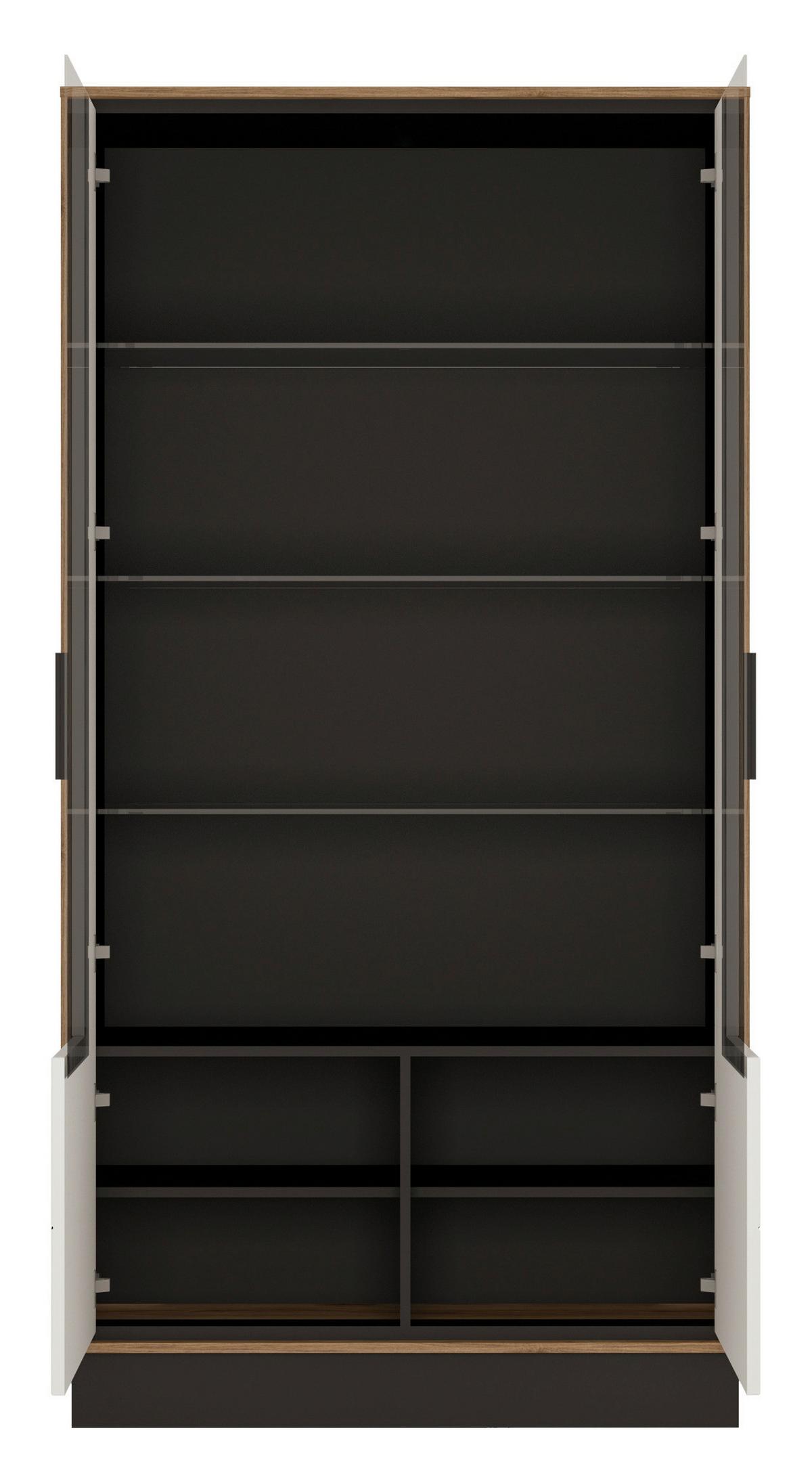 Vitrina Brolo, Bela, Barva Hrasta - črna/barve hrasta, Moderno, umetna masa/steklo (106,9/208,5/37cm)