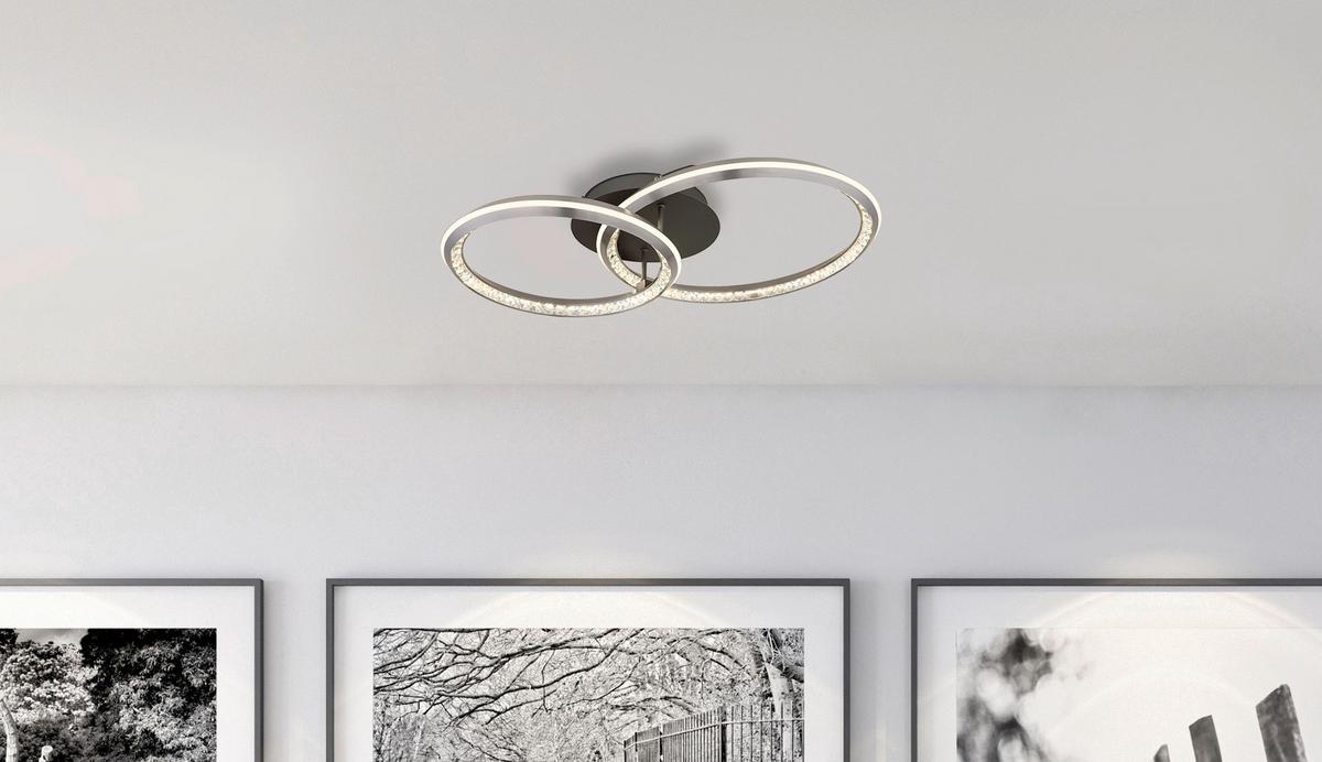 LED-DECKENLEUCHTE 67329-50 ALAINA - Opal/Grau, Design, Kunststoff/Metall (75/50/14cm) - Globo