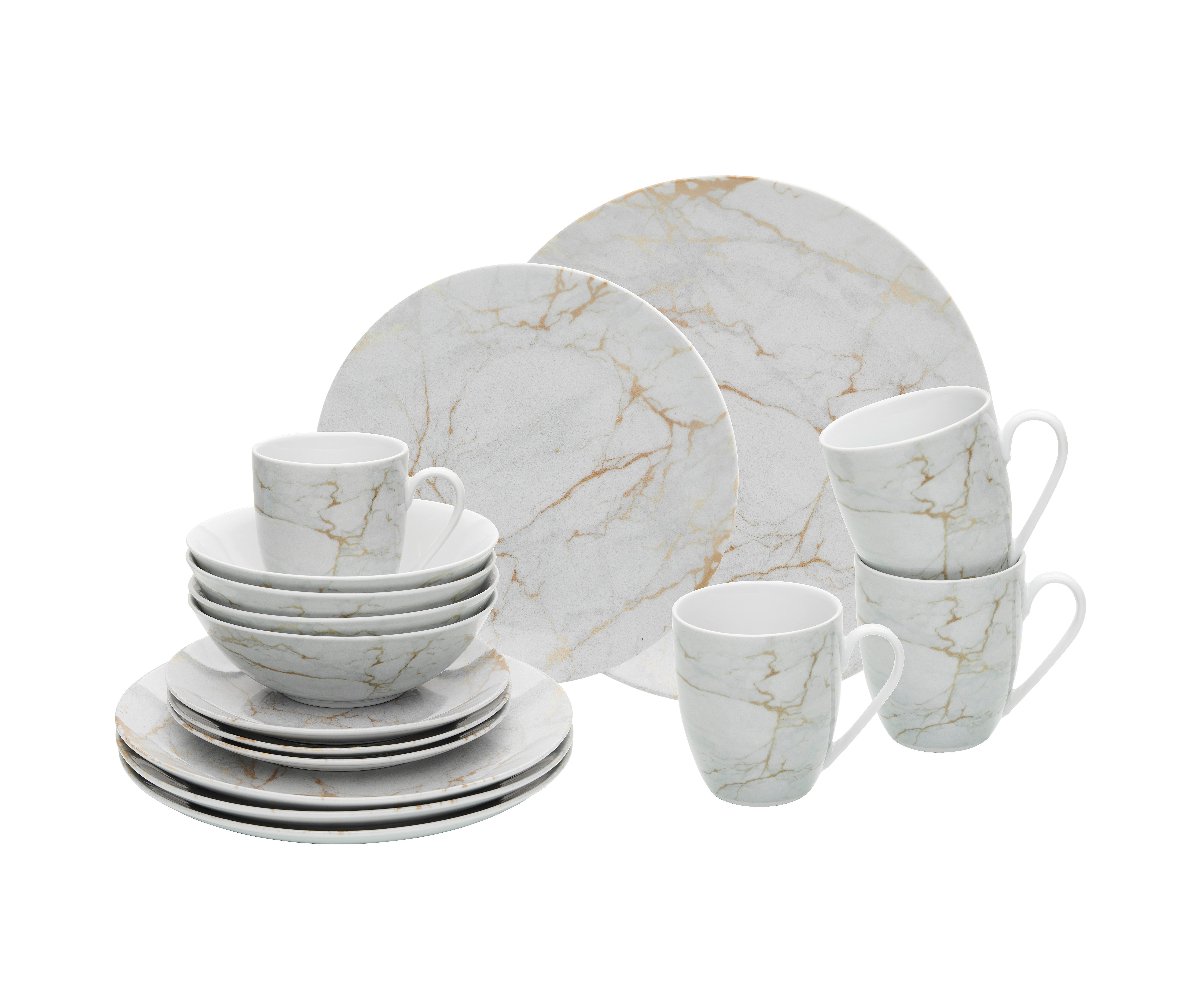 Kombinirani Servis Glam, Porcelan, 16-Delni Set - zlate barve/siva, Moderno, keramika - Premium Living