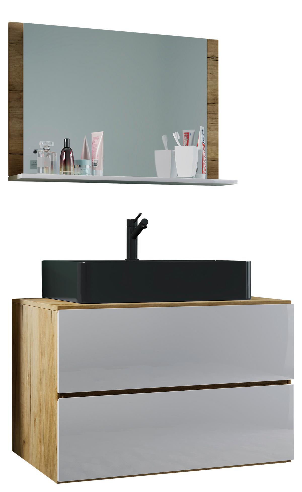 BADEZIMMER LENDAS BL M - Honigeiche/Weiss, Modern, Glas/Keramik (81cm) - MID.YOU