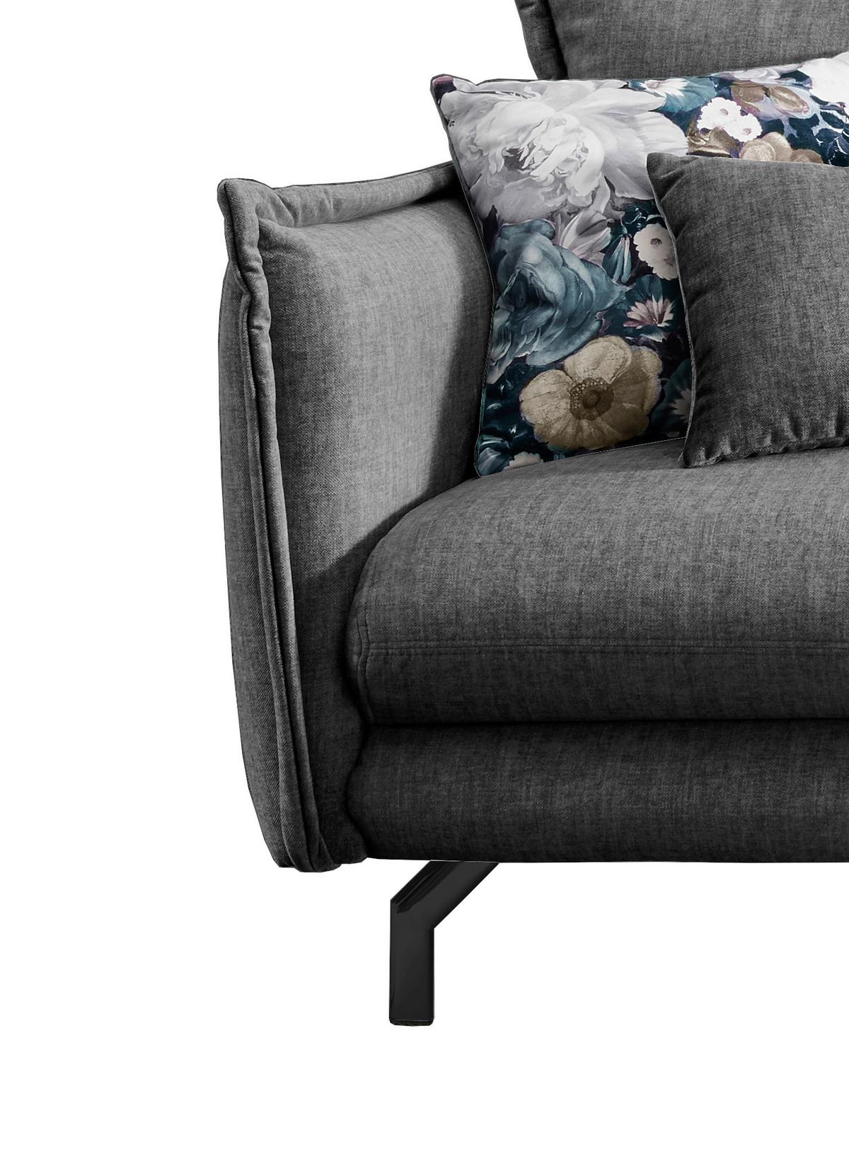 Wohnlandschaft Lava Grau Velours - Türkis/Schwarz, MODERN, Textil/Metall (255/180cm) - Livetastic