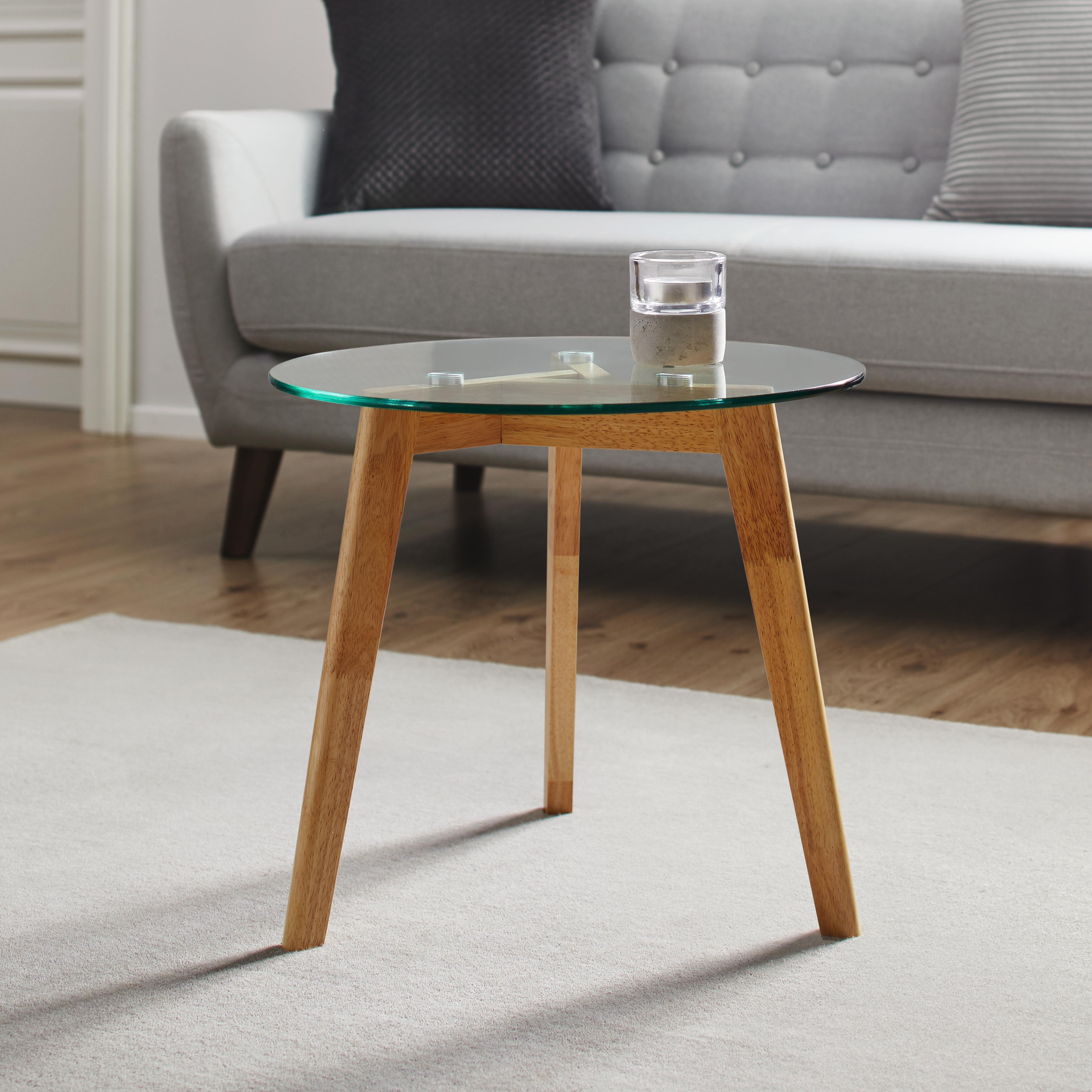 Couchtisch in Transpartent/ Buchefarben Ø ca.50cm 'Lui' - Transparent/Buchefarben, MODERN, Glas/Holz (50/45cm) - Bessagi Home