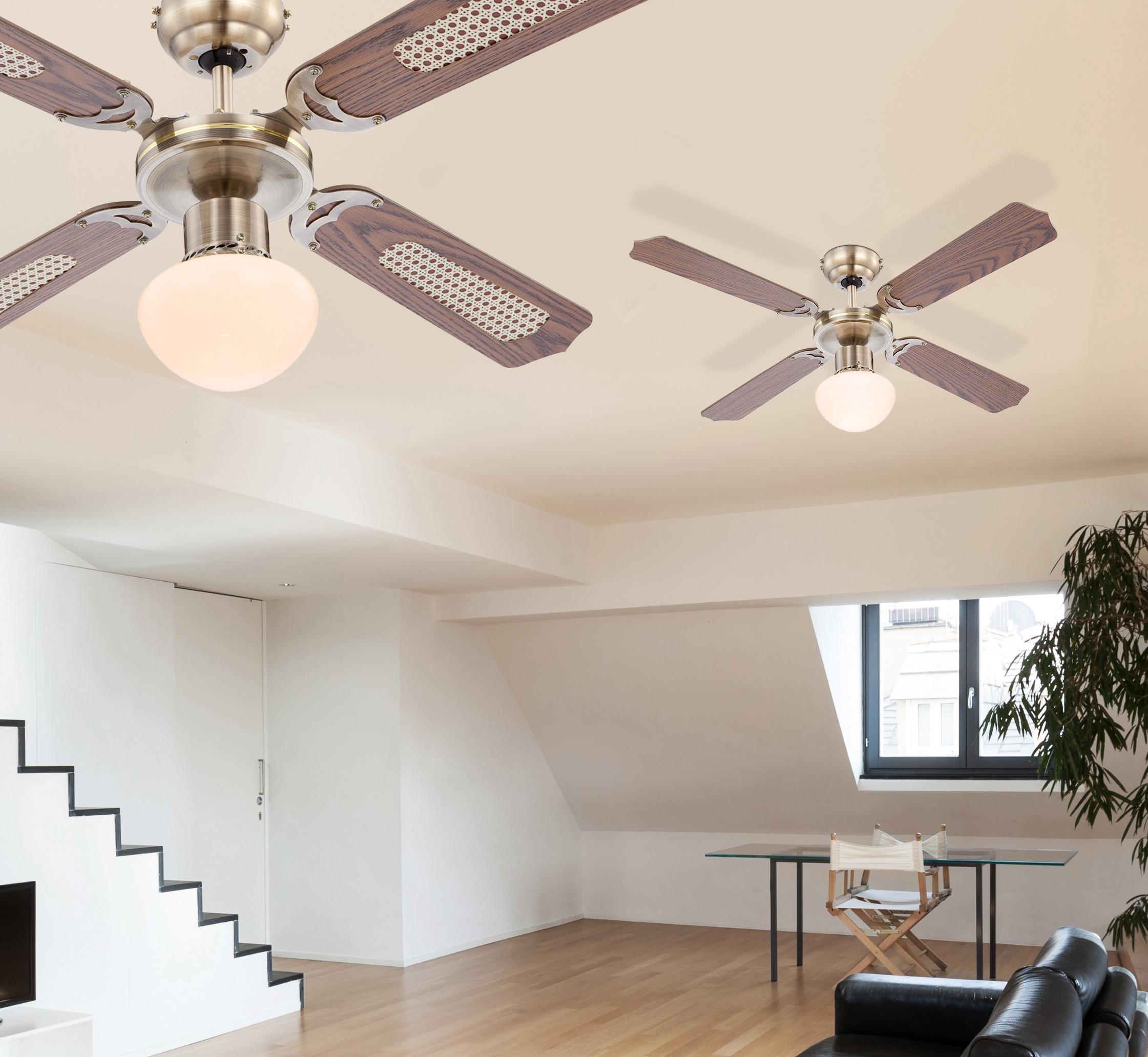 Deckenventilator Aston aus Metall max. 60 Watt - Eichefarben, KONVENTIONELL, Glas/Holz (106,6/41,5cm)