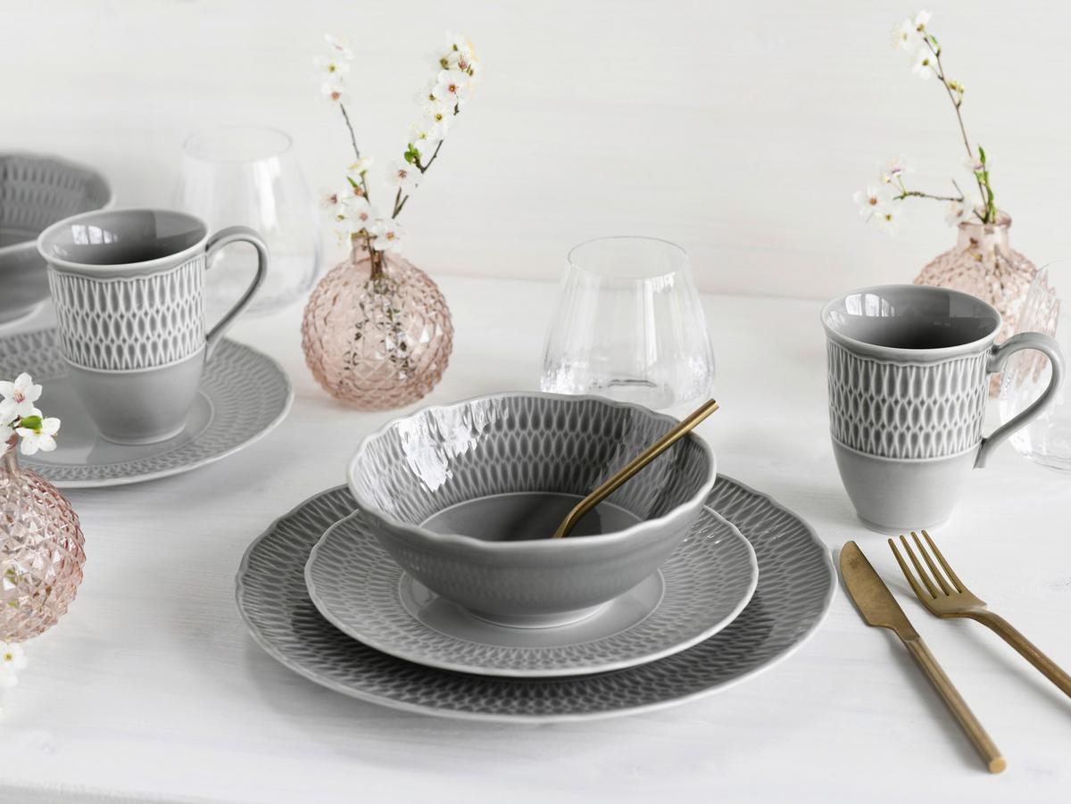 Kombinirani Servis Sofia, 16-Delni Set - svetlo siva, Design, keramika - Creatable