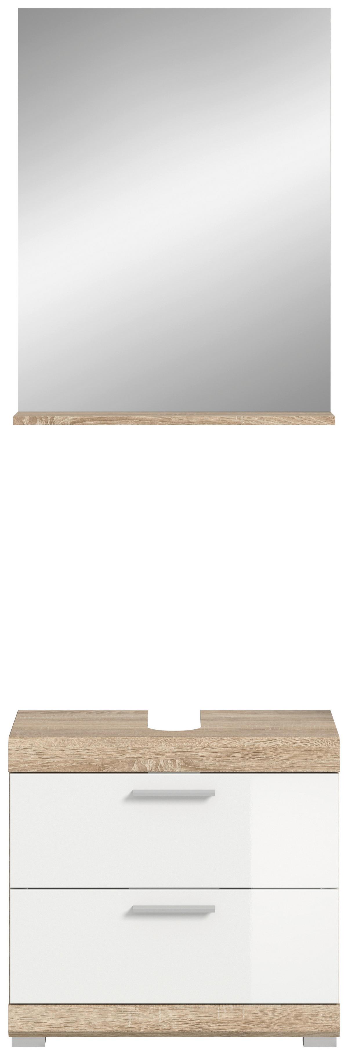 Kopalnica Lambada, Barva Hrasta, Bela, 2-Delna - srebrne barve/bela, Moderno, umetna masa/steklo (60cm) - MID.YOU
