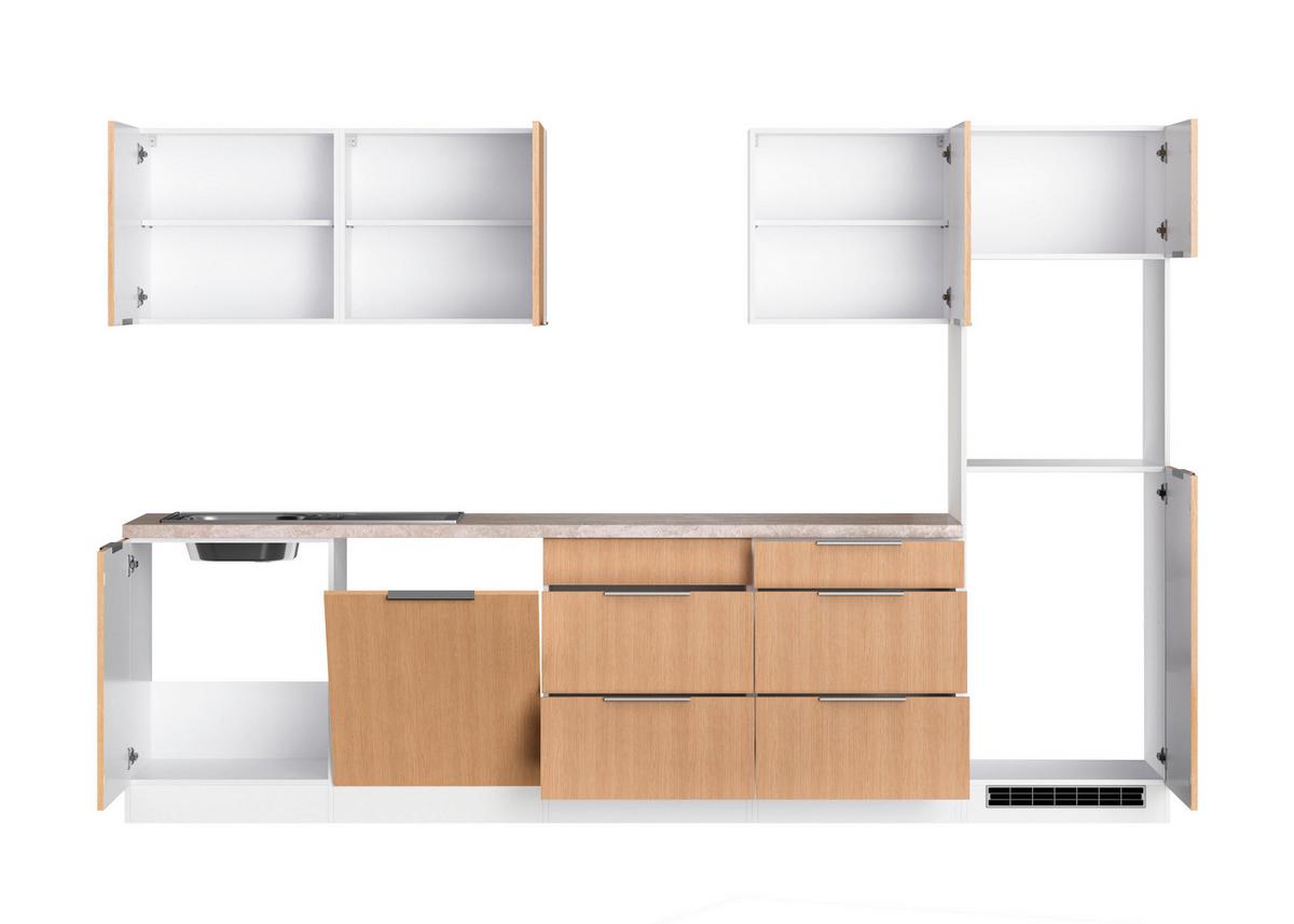 Küchenleerblock Glasgow o. Geräte Eichefarben/Weiß - Eichefarben/Creme, LIFESTYLE, Holzwerkstoff/Metall (300cm) - Held